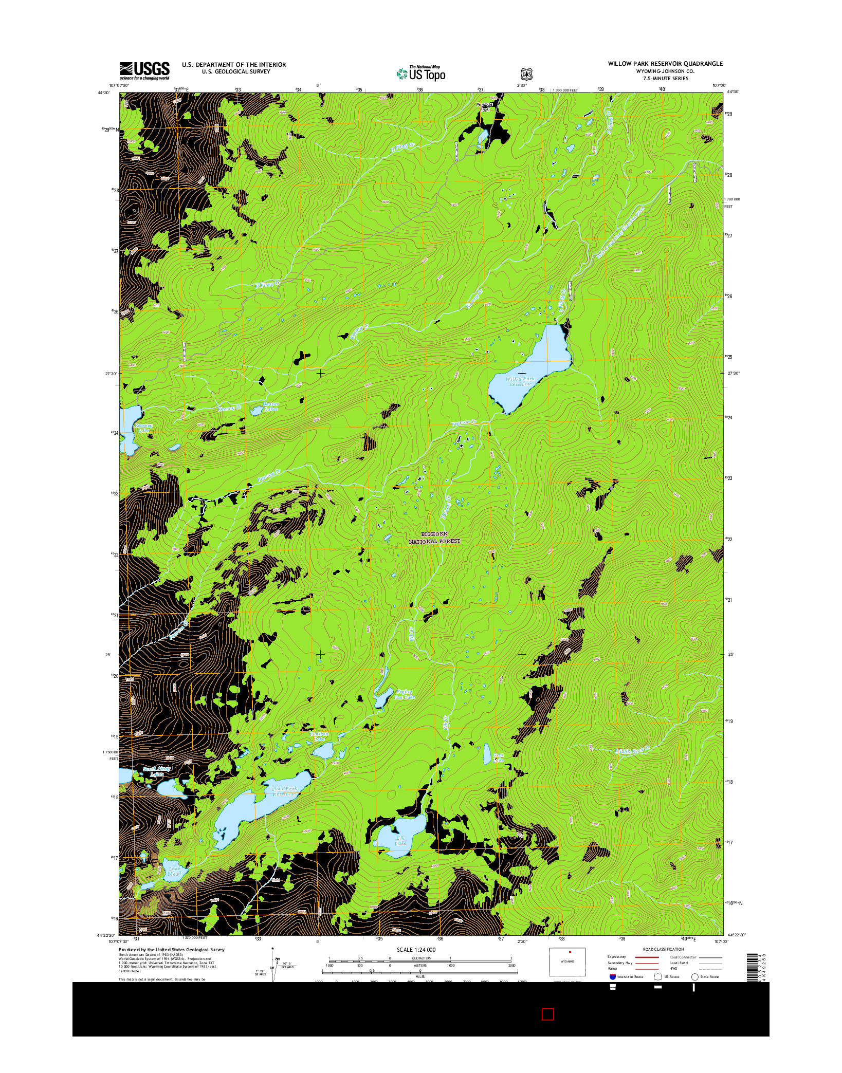 USGS US TOPO 7.5-MINUTE MAP FOR WILLOW PARK RESERVOIR, WY 2015