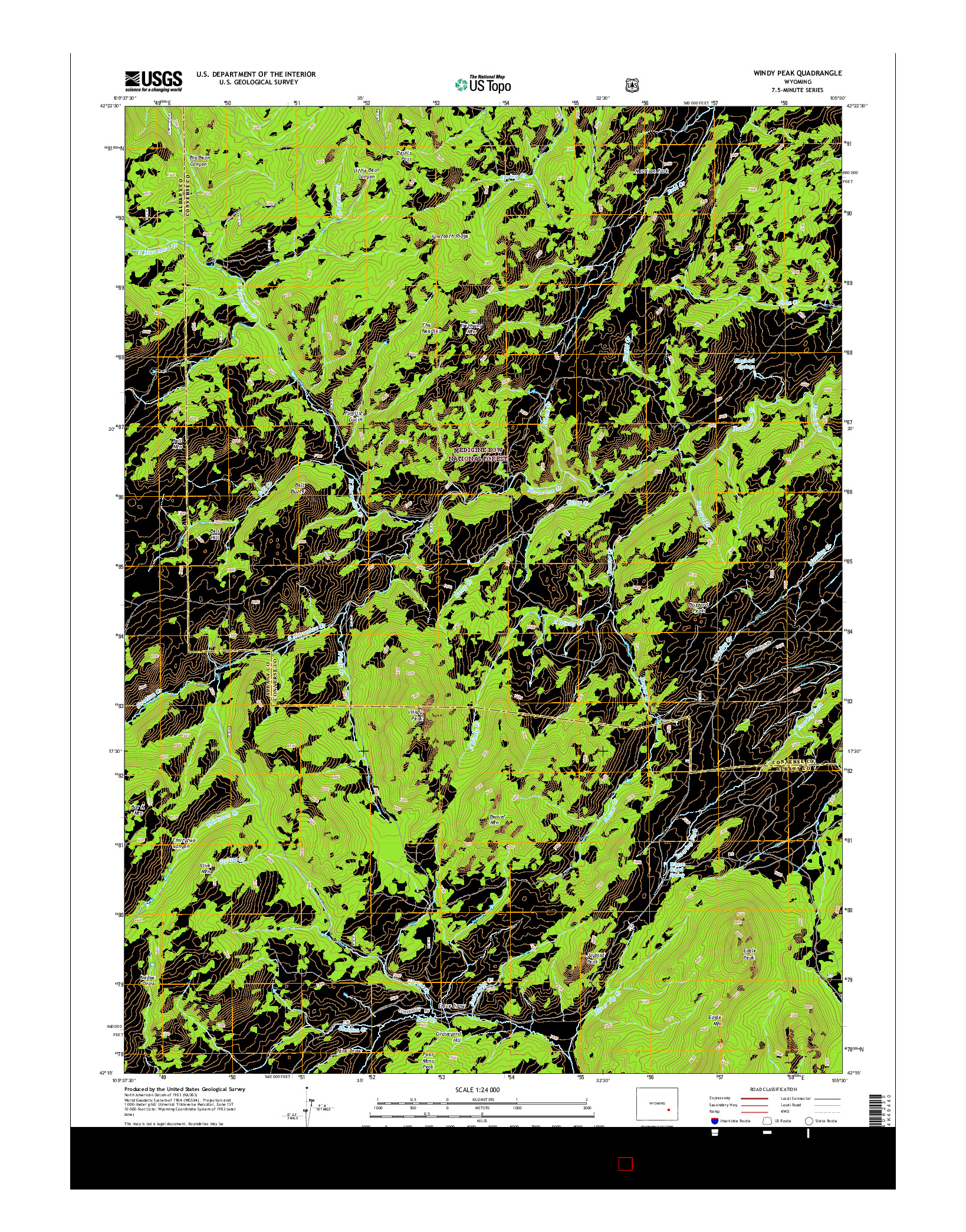 USGS US TOPO 7.5-MINUTE MAP FOR WINDY PEAK, WY 2015