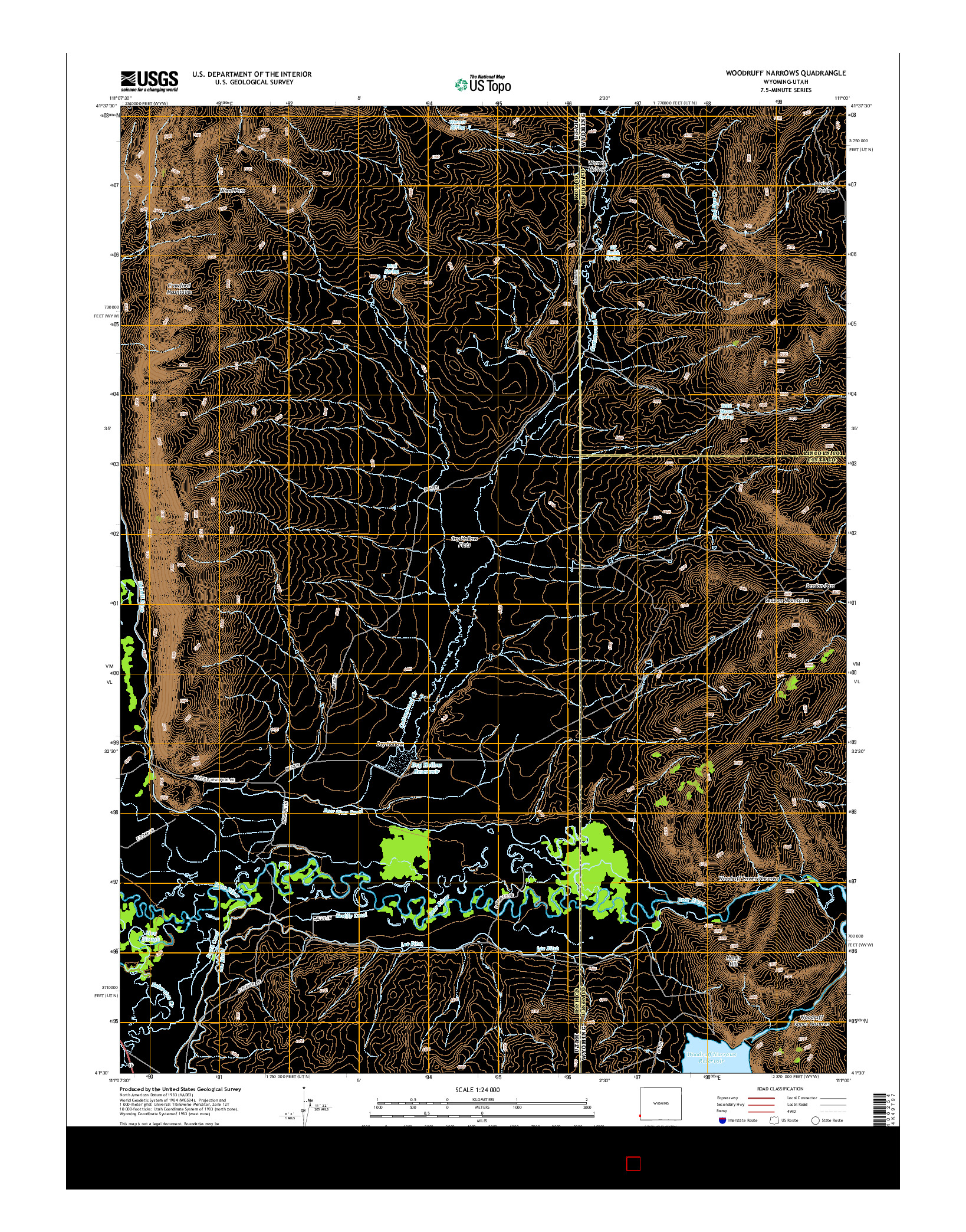 USGS US TOPO 7.5-MINUTE MAP FOR WOODRUFF NARROWS, WY-UT 2015