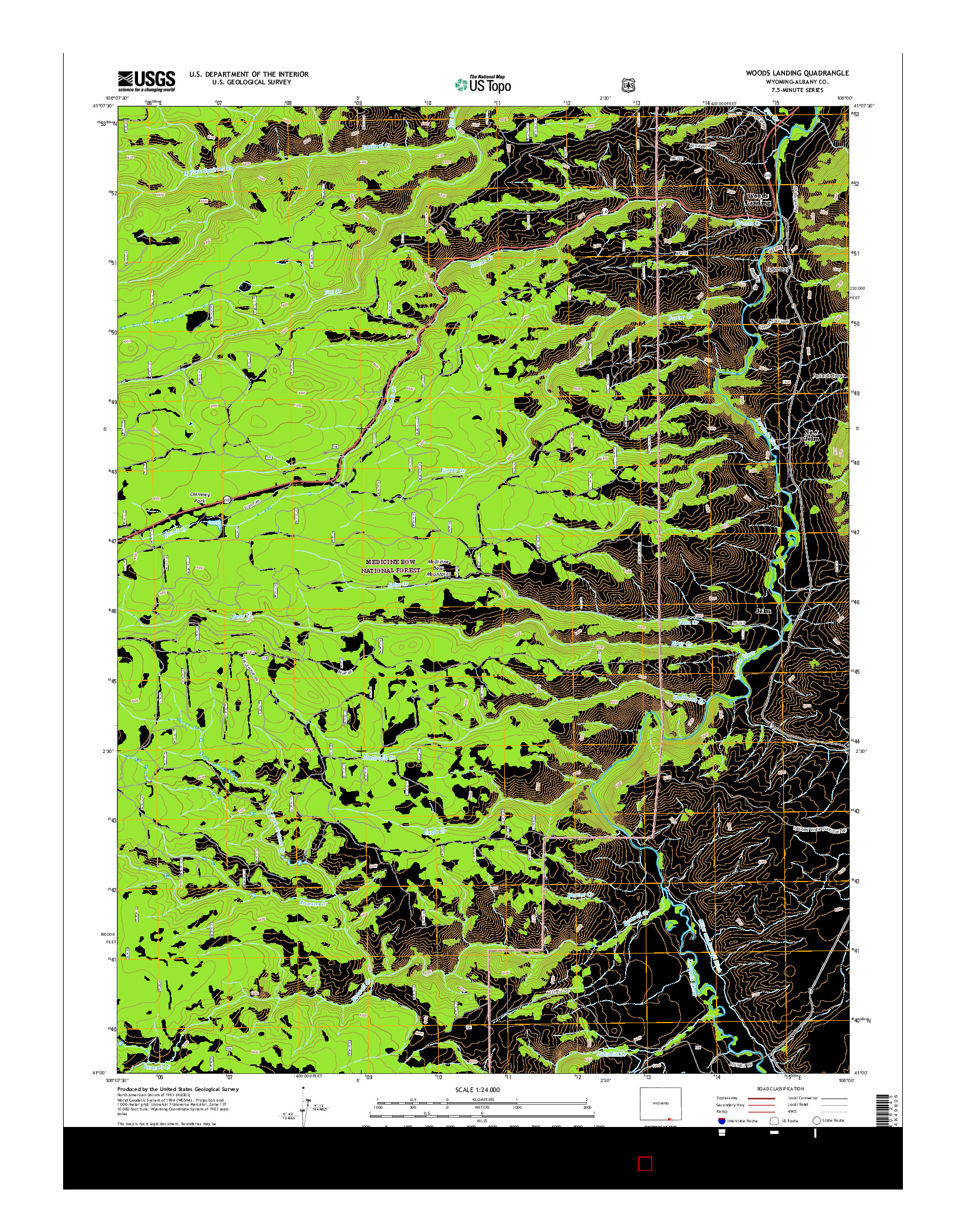 USGS US TOPO 7.5-MINUTE MAP FOR WOODS LANDING, WY 2015