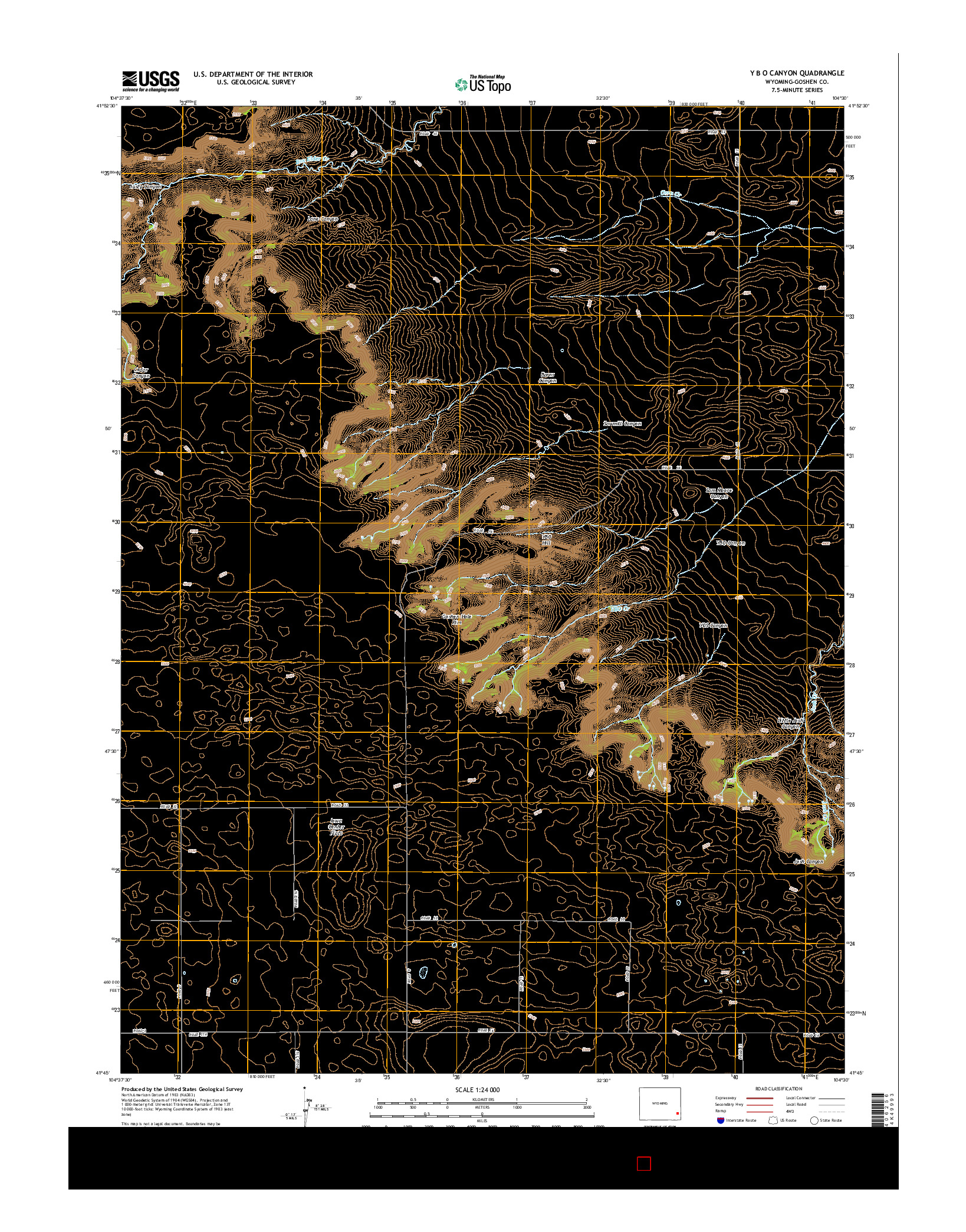 USGS US TOPO 7.5-MINUTE MAP FOR Y B O CANYON, WY 2015