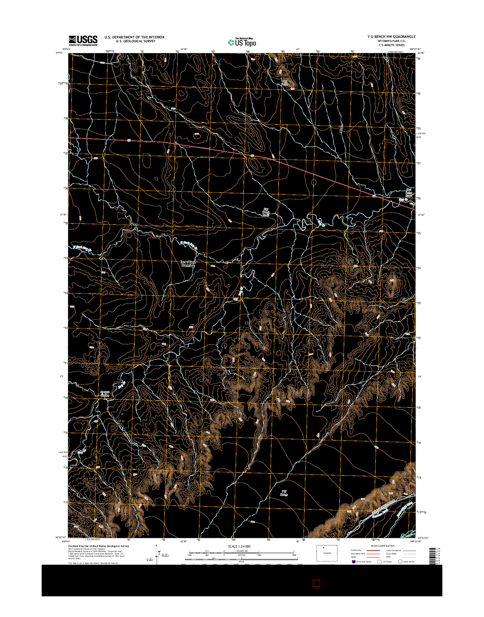 USGS US TOPO 7.5-MINUTE MAP FOR Y U BENCH NW, WY 2015