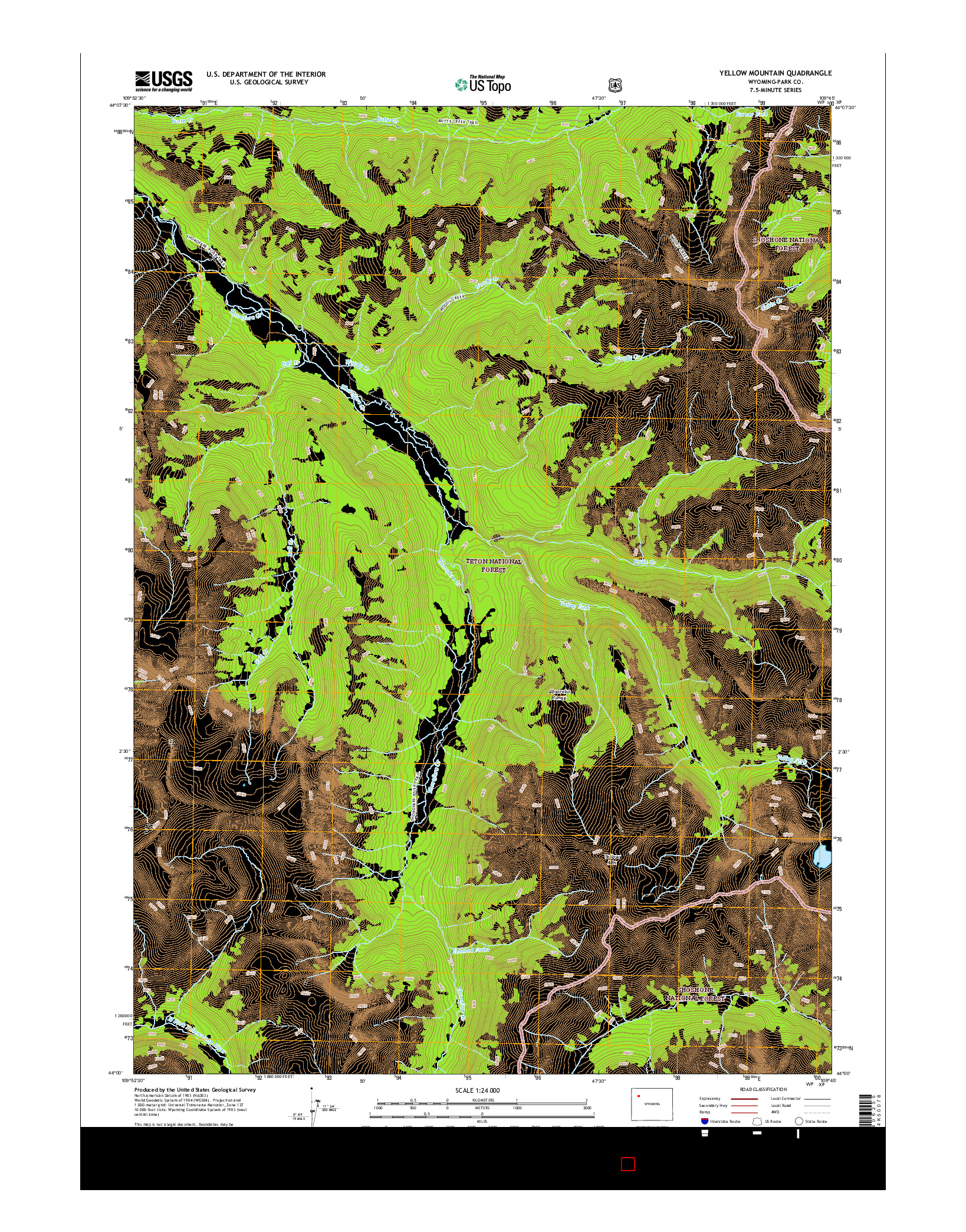 USGS US TOPO 7.5-MINUTE MAP FOR YELLOW MOUNTAIN, WY 2015