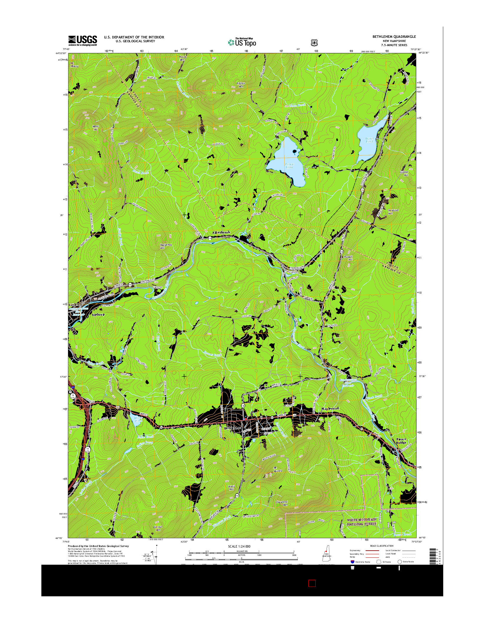 USGS US TOPO 7.5-MINUTE MAP FOR BETHLEHEM, NH 2015