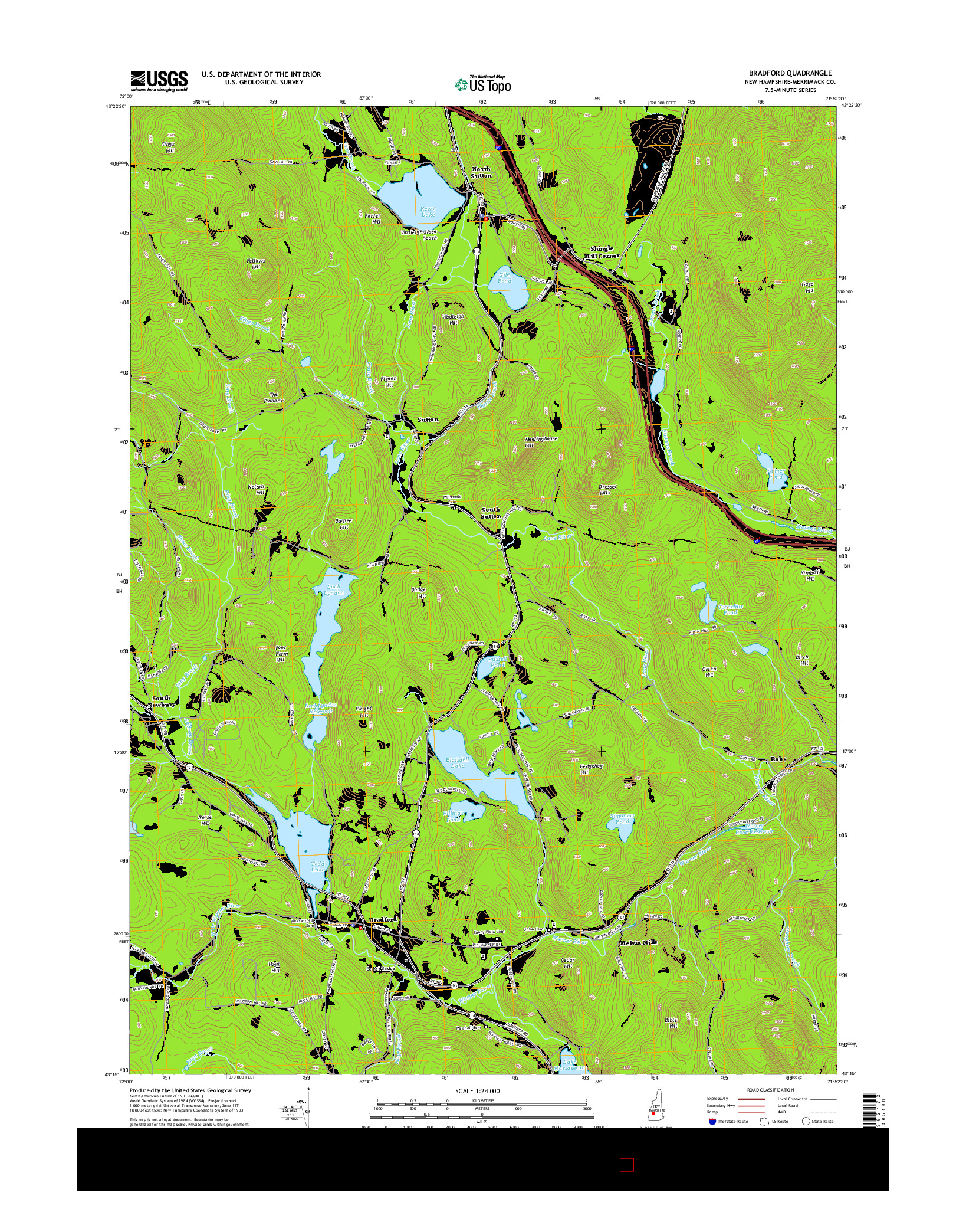 USGS US TOPO 7.5-MINUTE MAP FOR BRADFORD, NH 2015