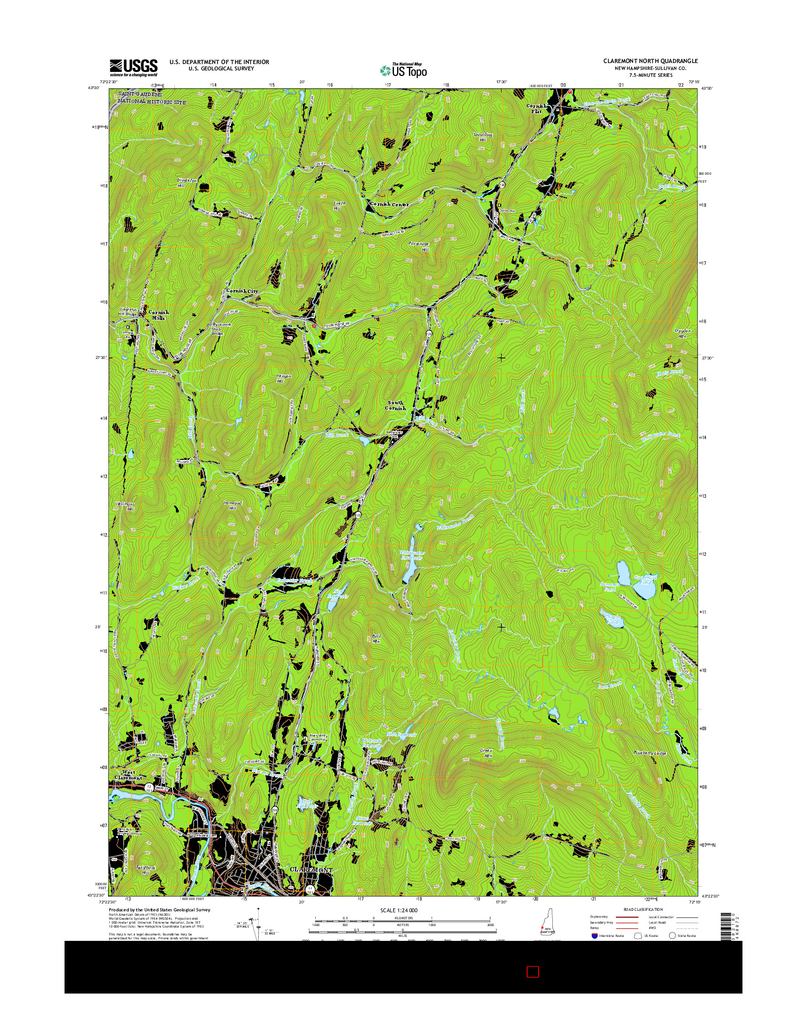 USGS US TOPO 7.5-MINUTE MAP FOR CLAREMONT NORTH, NH 2015