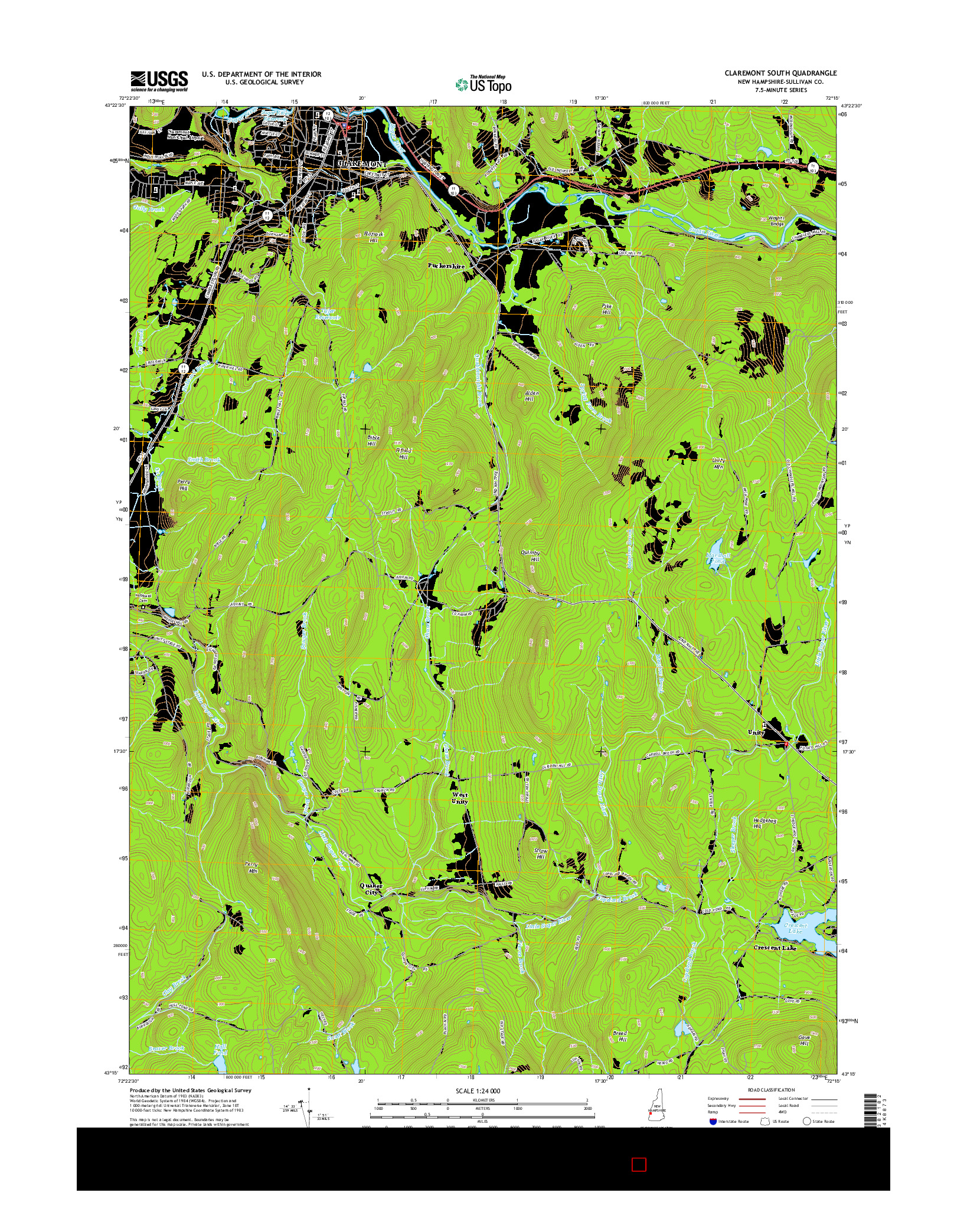 USGS US TOPO 7.5-MINUTE MAP FOR CLAREMONT SOUTH, NH 2015