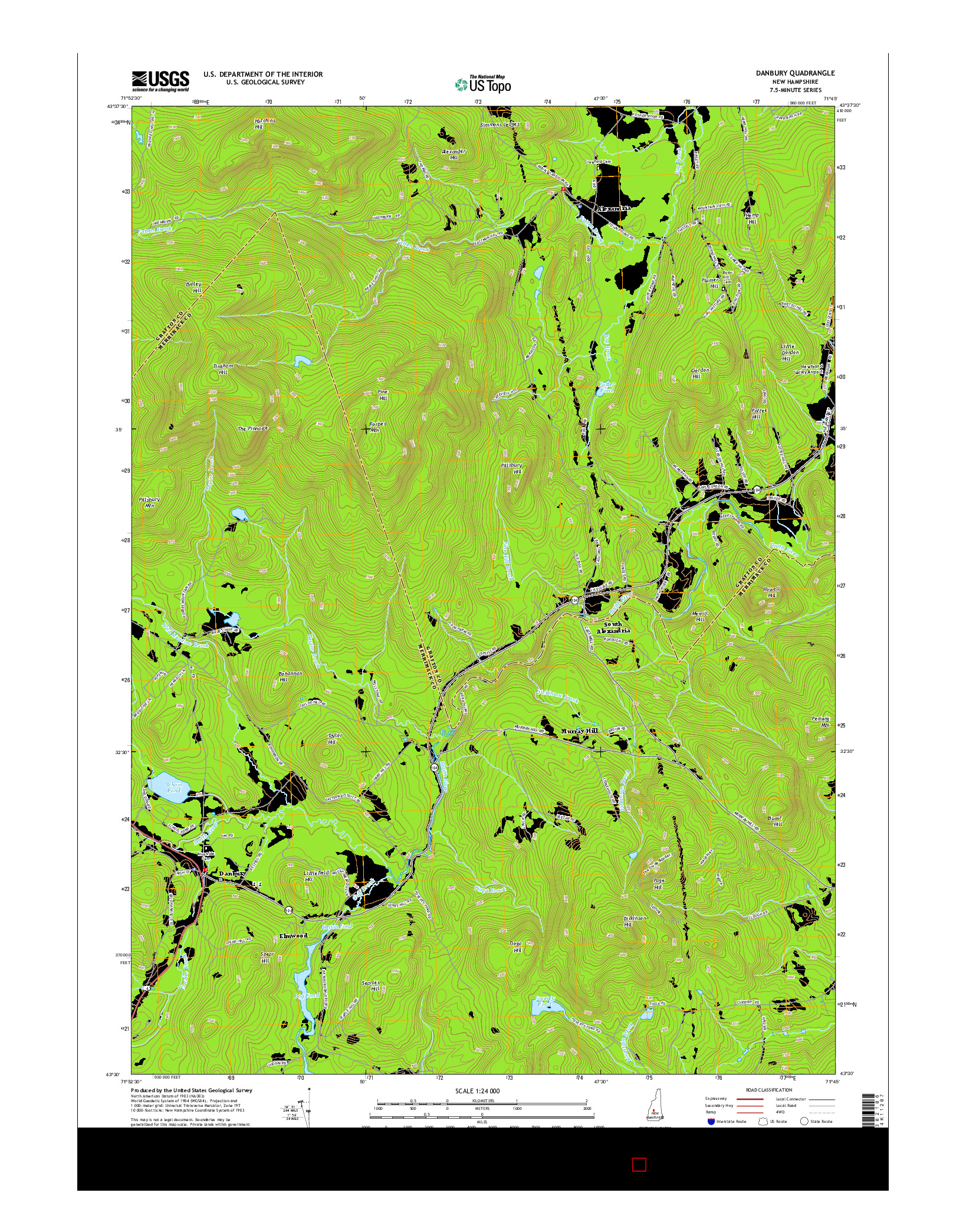USGS US TOPO 7.5-MINUTE MAP FOR DANBURY, NH 2015