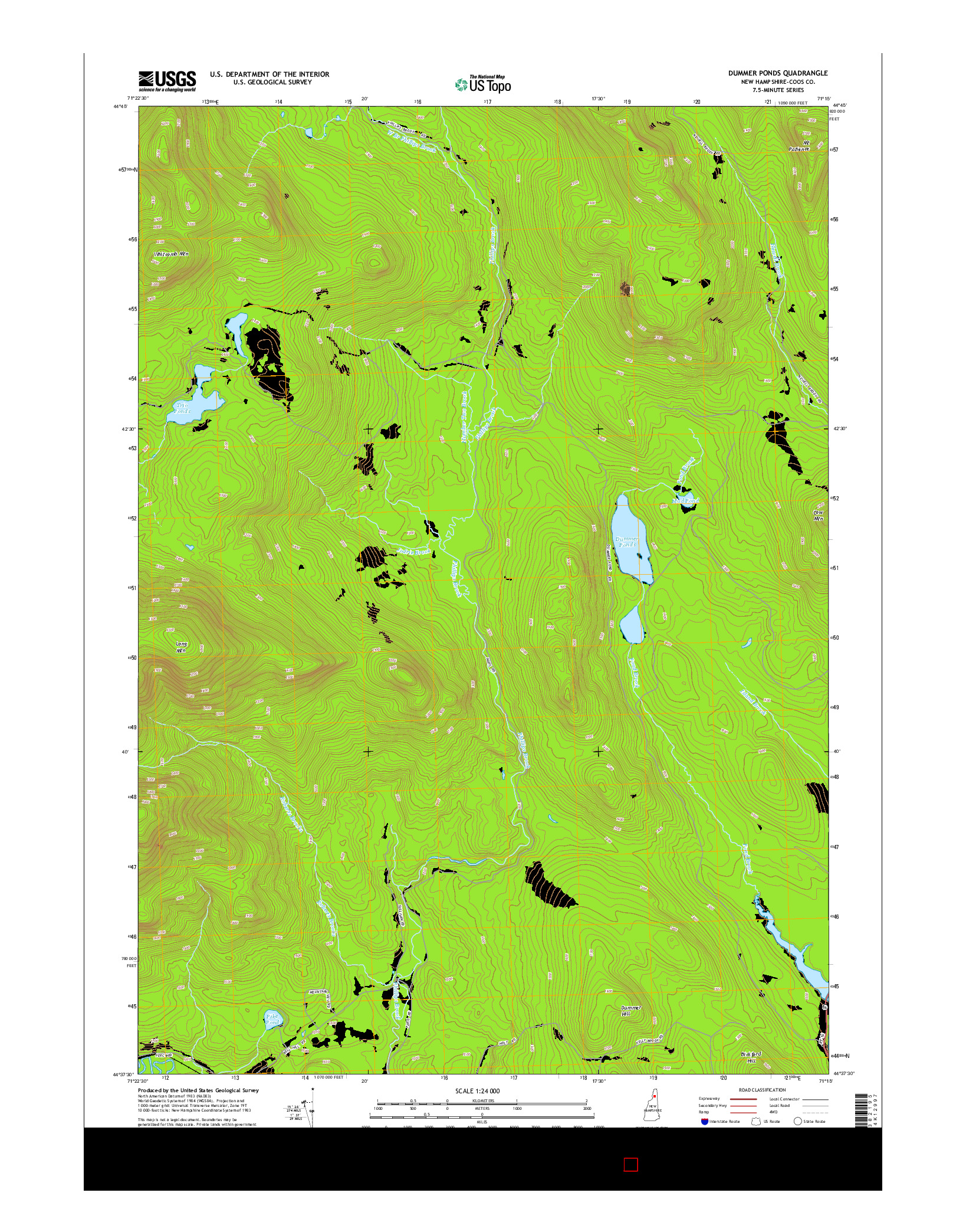 USGS US TOPO 7.5-MINUTE MAP FOR DUMMER PONDS, NH 2015