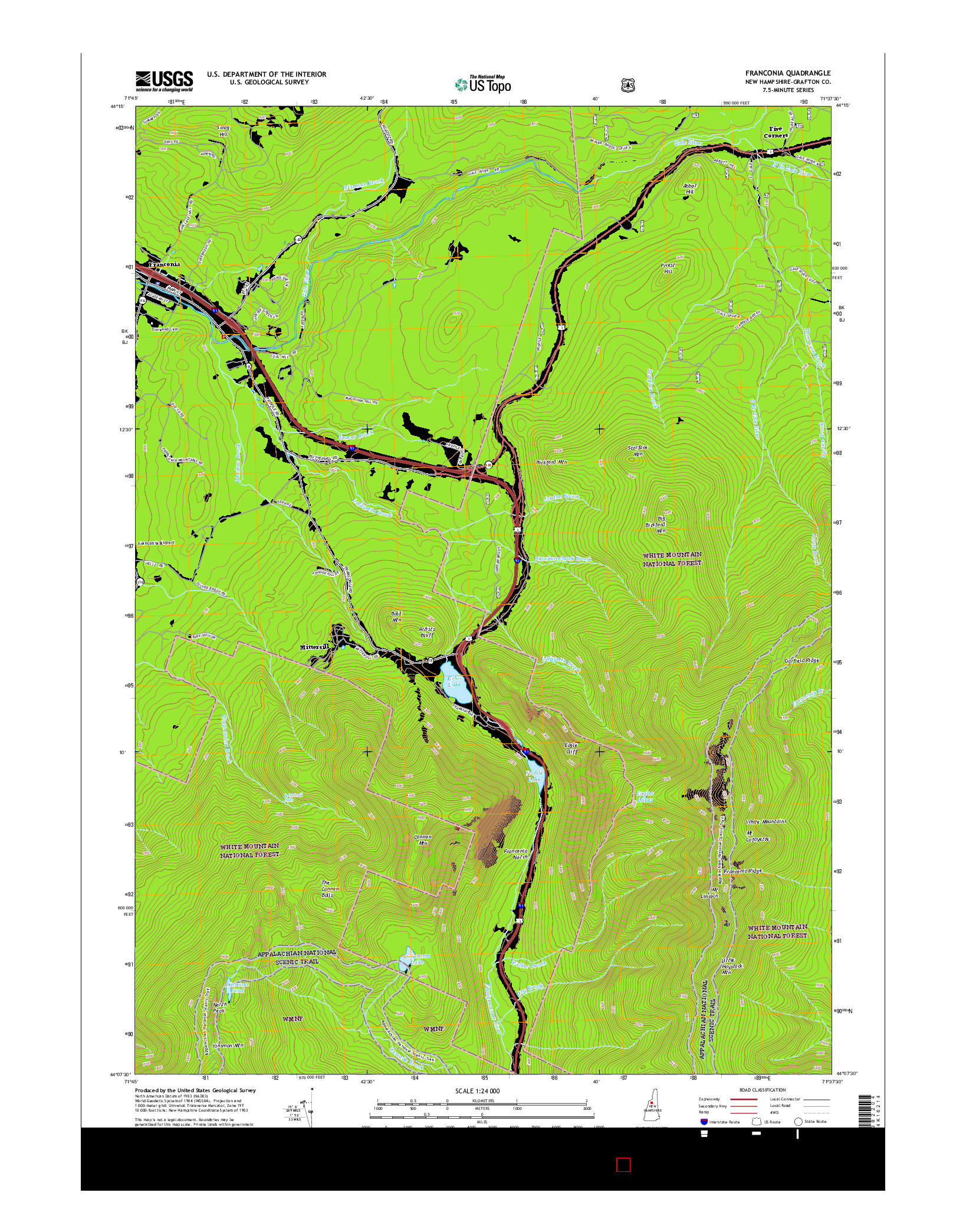 USGS US TOPO 7.5-MINUTE MAP FOR FRANCONIA, NH 2015