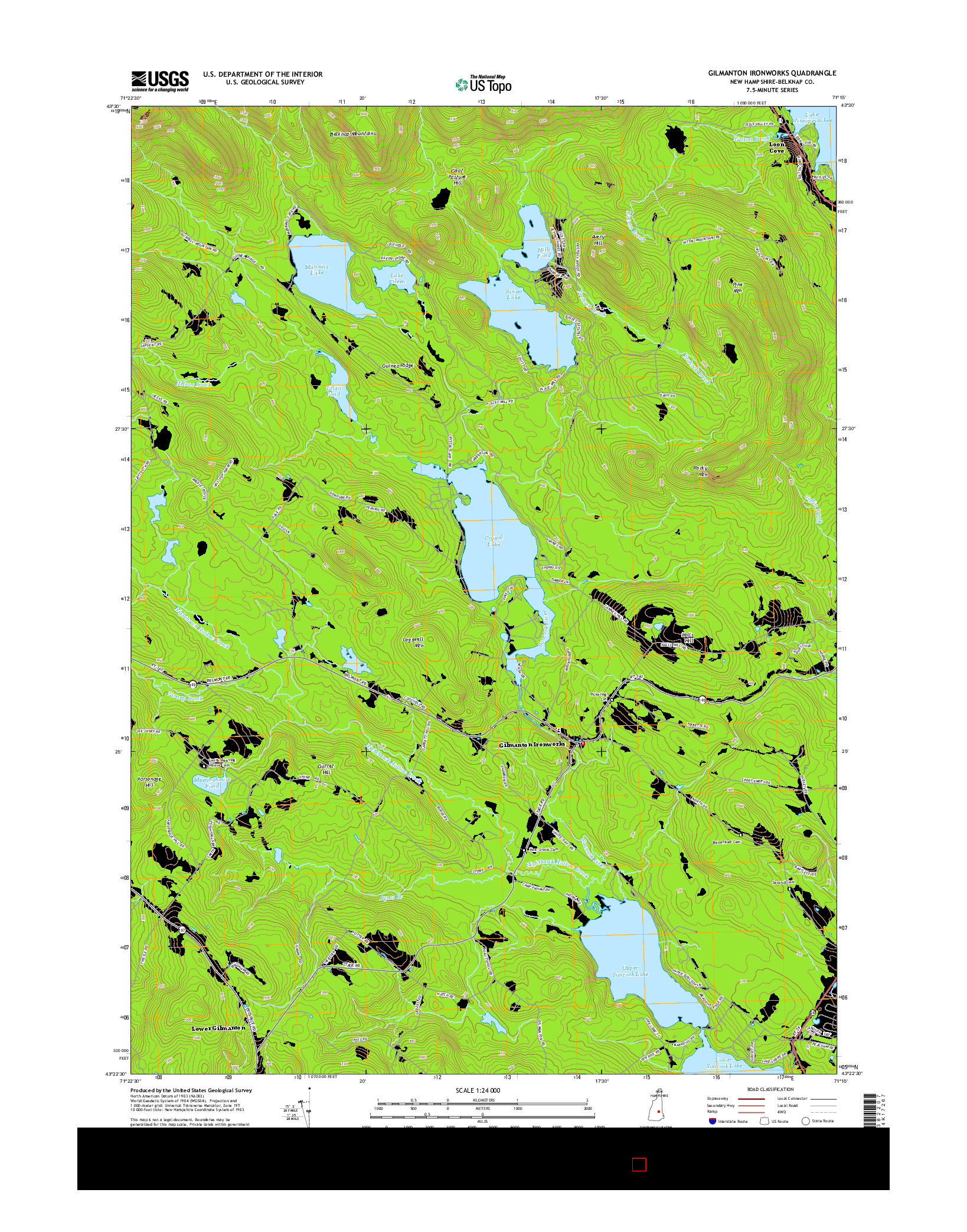 USGS US TOPO 7.5-MINUTE MAP FOR GILMANTON IRONWORKS, NH 2015