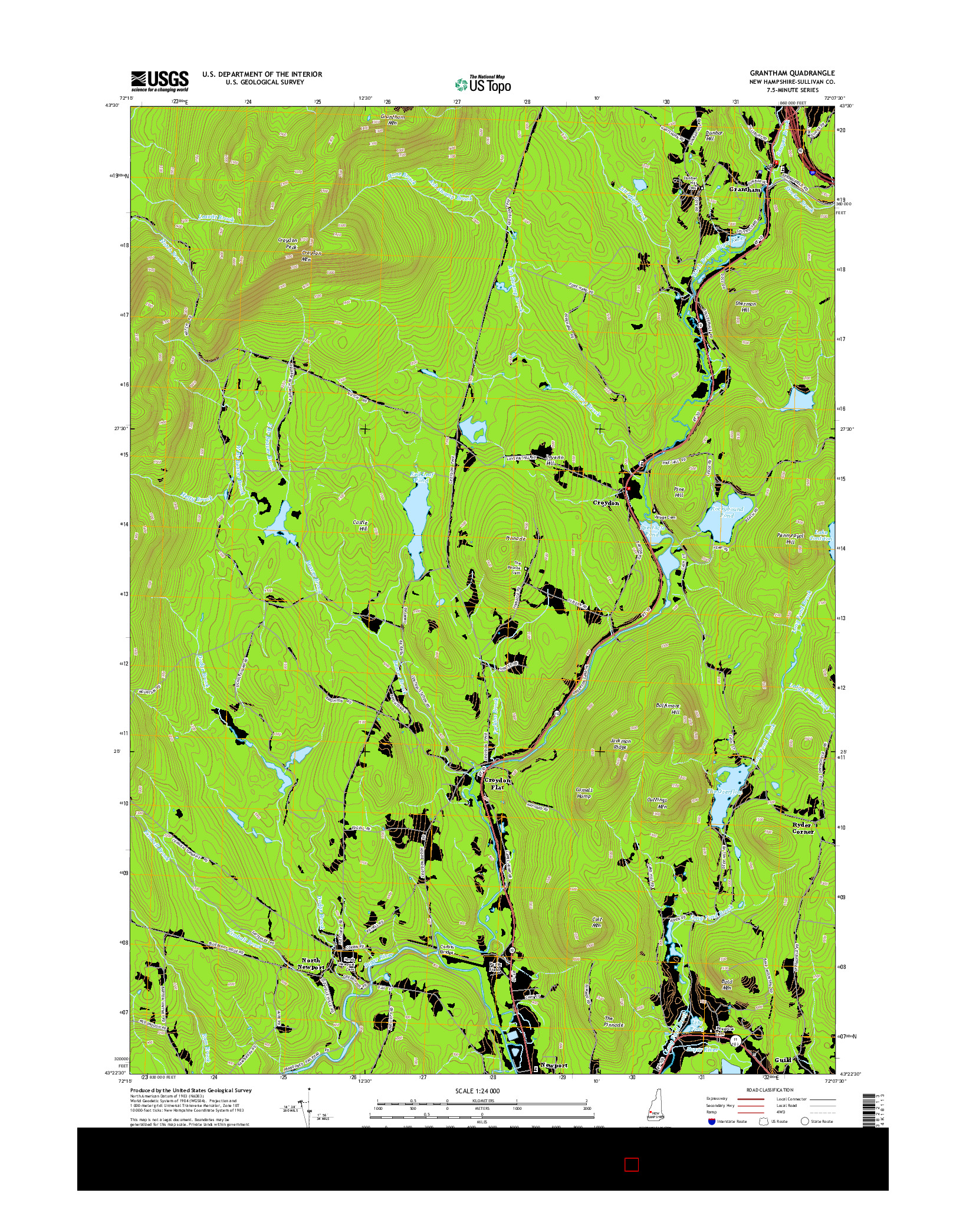 USGS US TOPO 7.5-MINUTE MAP FOR GRANTHAM, NH 2015