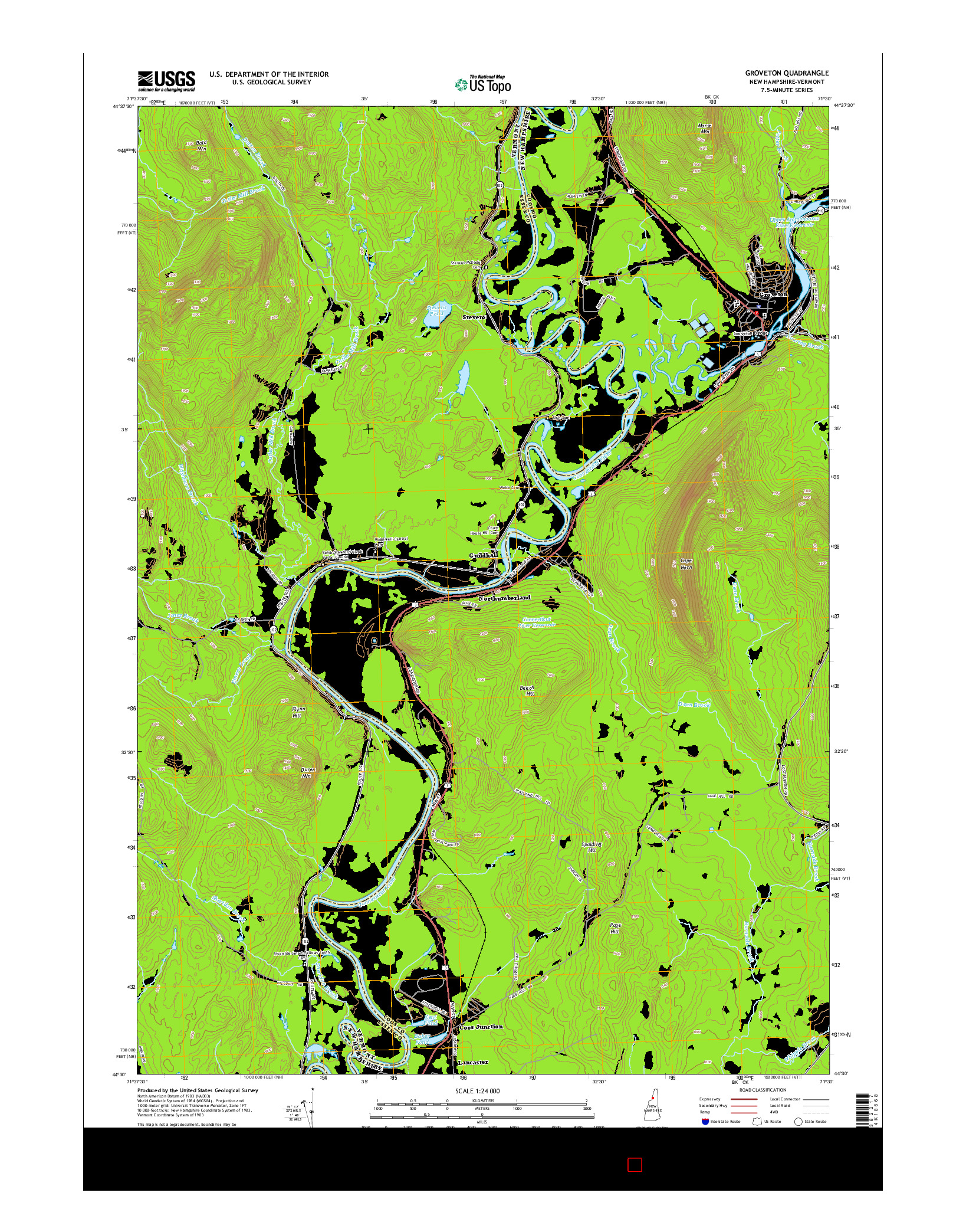 USGS US TOPO 7.5-MINUTE MAP FOR GROVETON, NH-VT 2015