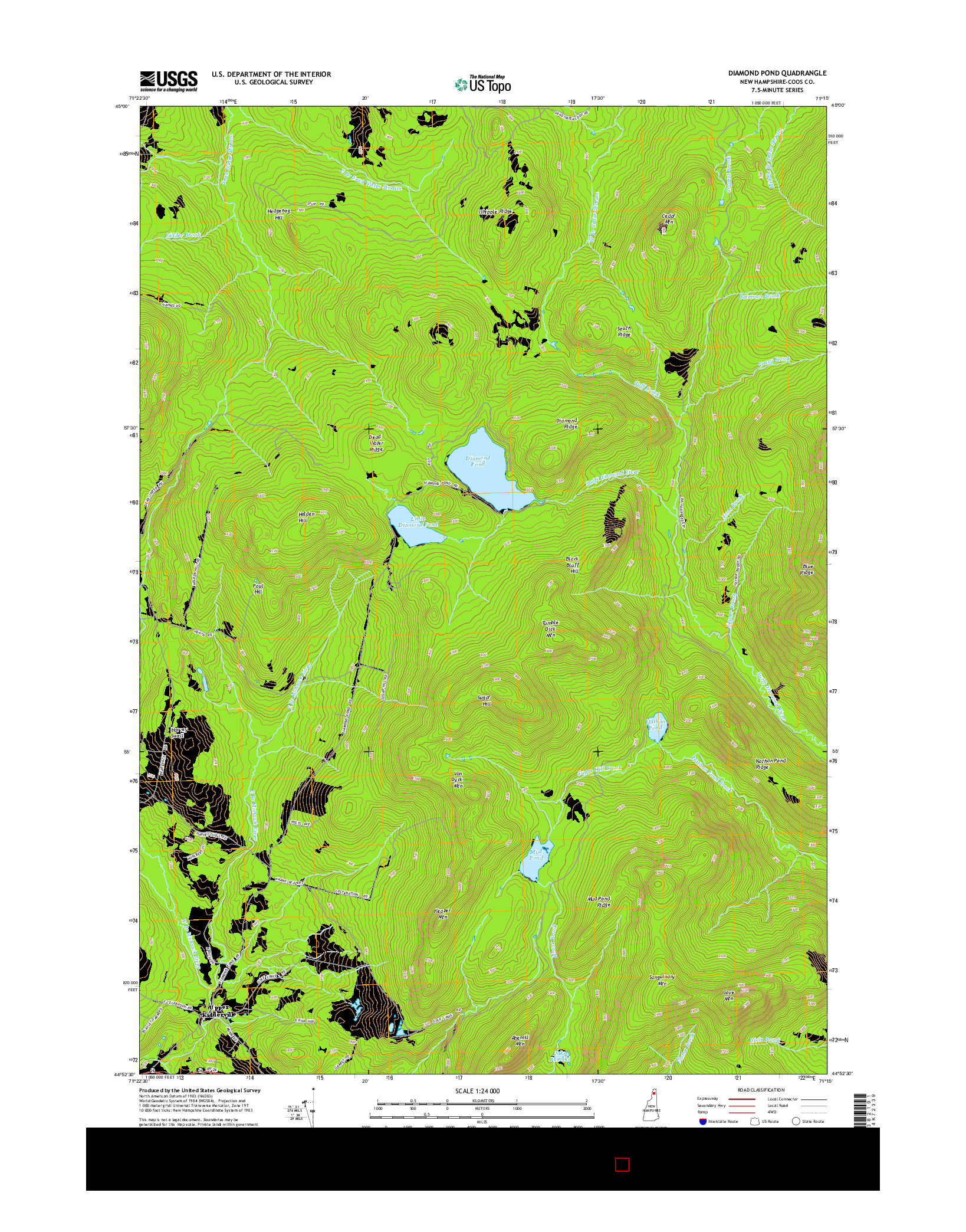 USGS US TOPO 7.5-MINUTE MAP FOR DIAMOND POND, NH 2015