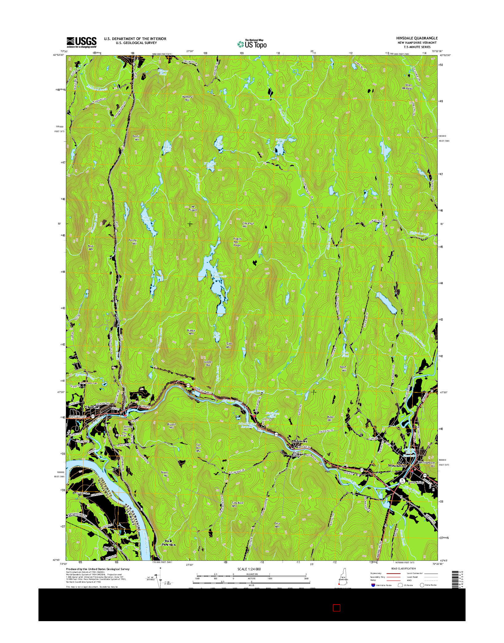 USGS US TOPO 7.5-MINUTE MAP FOR HINSDALE, NH-VT 2015