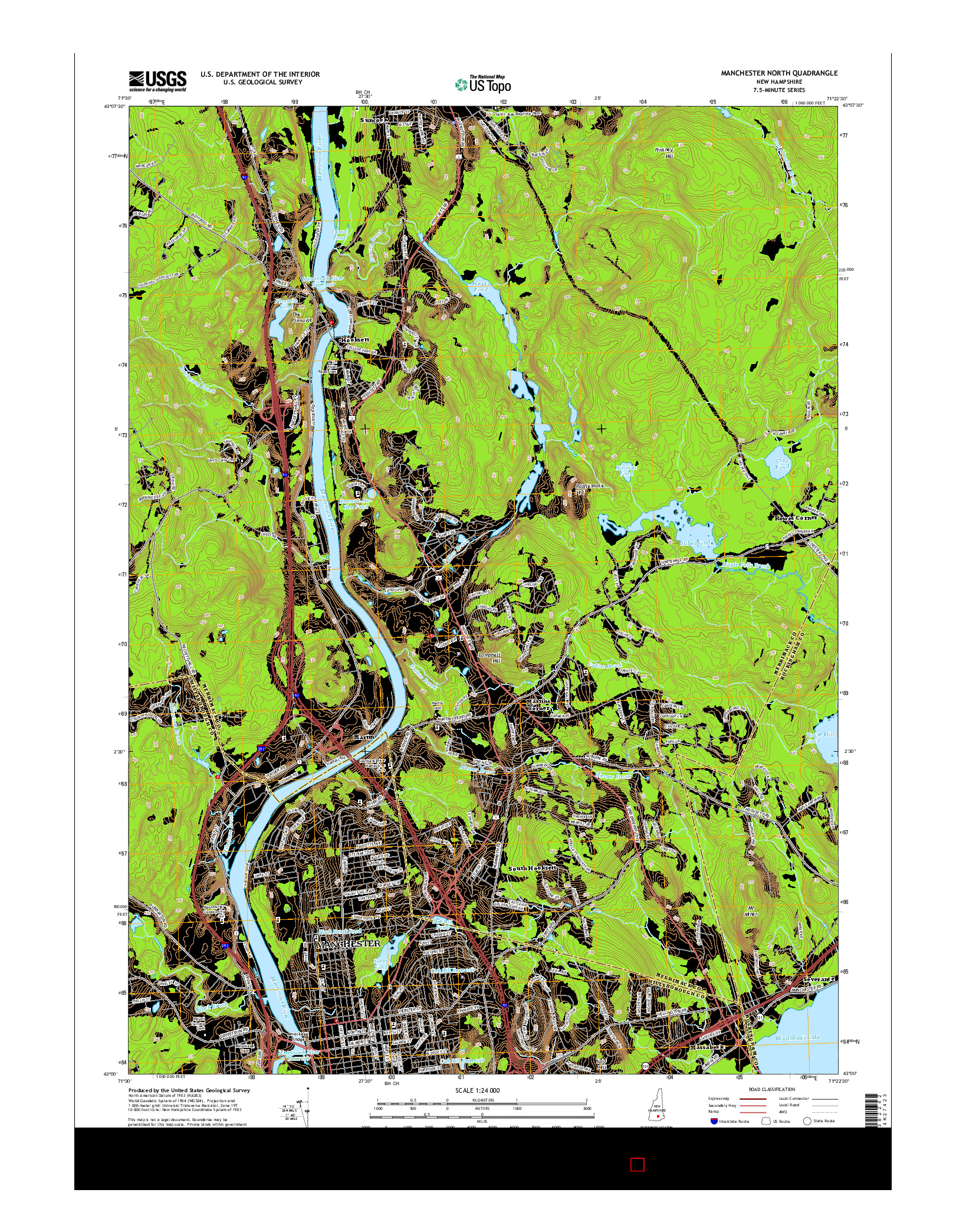 USGS US TOPO 7.5-MINUTE MAP FOR MANCHESTER NORTH, NH 2015