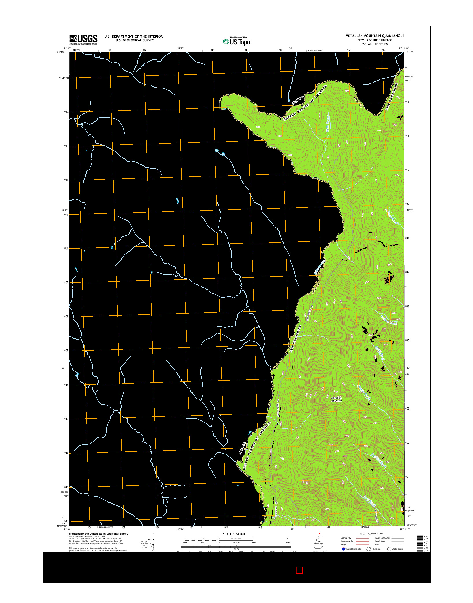 USGS US TOPO 7.5-MINUTE MAP FOR METALLAK MOUNTAIN, NH-QC 2015