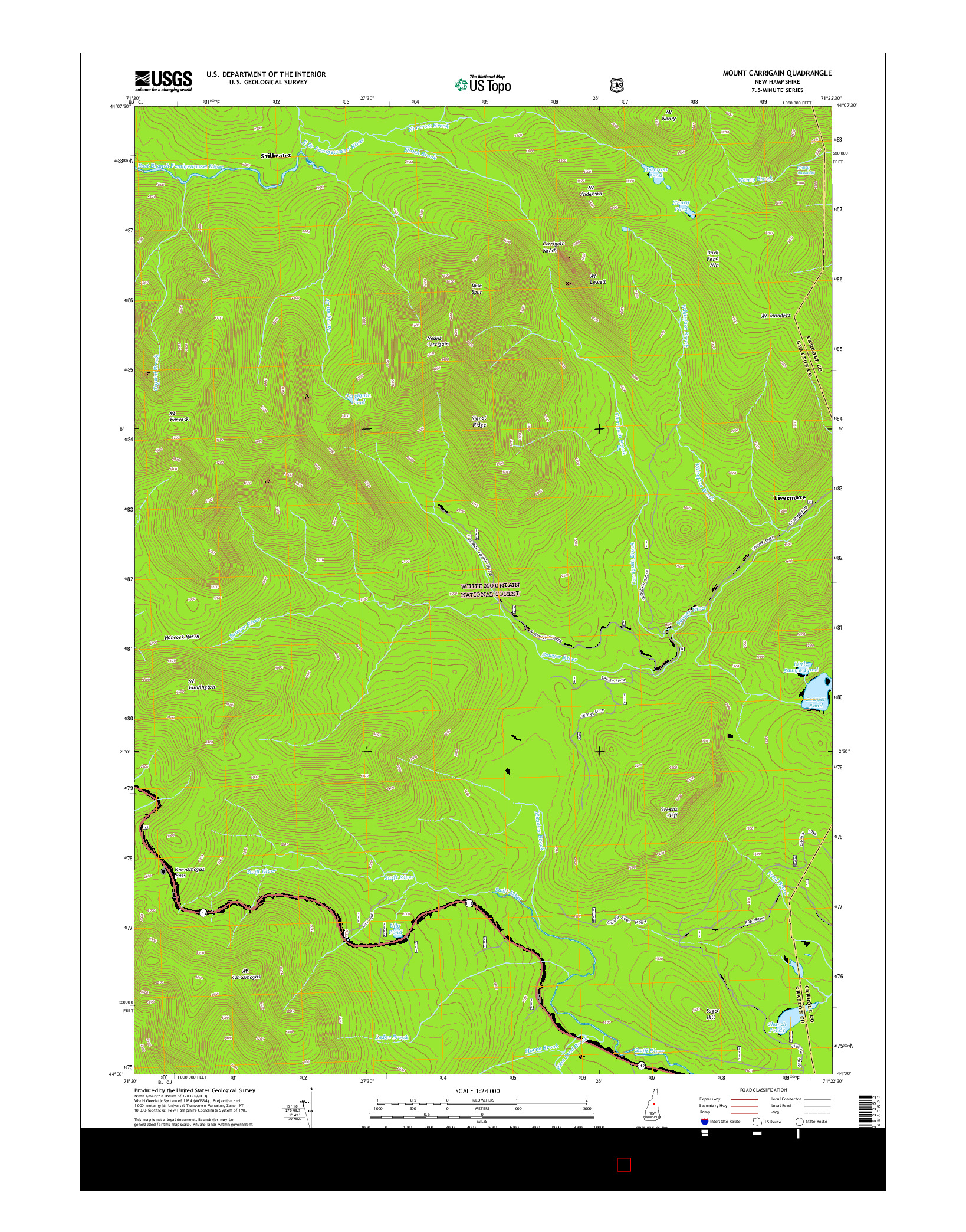 USGS US TOPO 7.5-MINUTE MAP FOR MOUNT CARRIGAIN, NH 2015