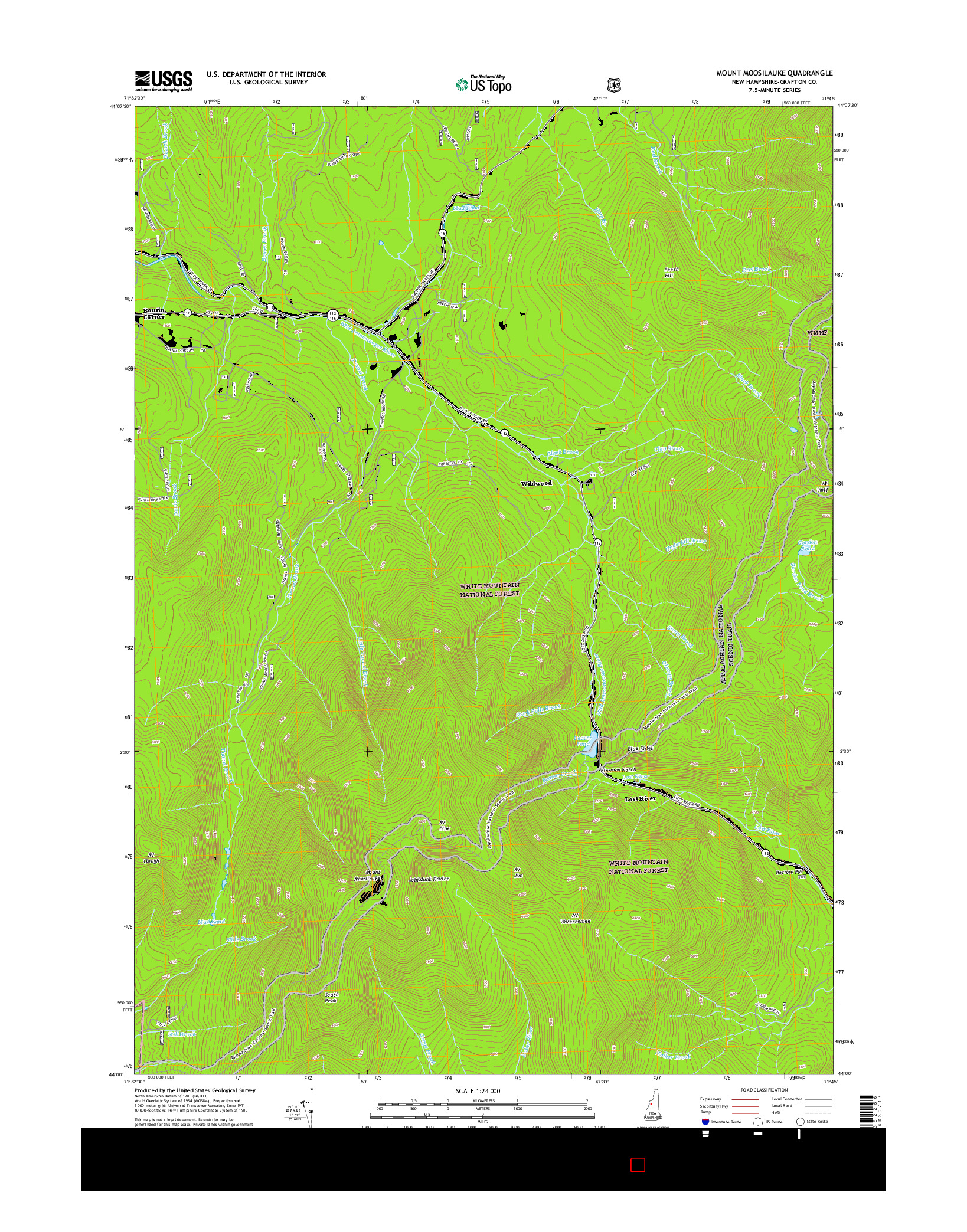 USGS US TOPO 7.5-MINUTE MAP FOR MOUNT MOOSILAUKE, NH 2015