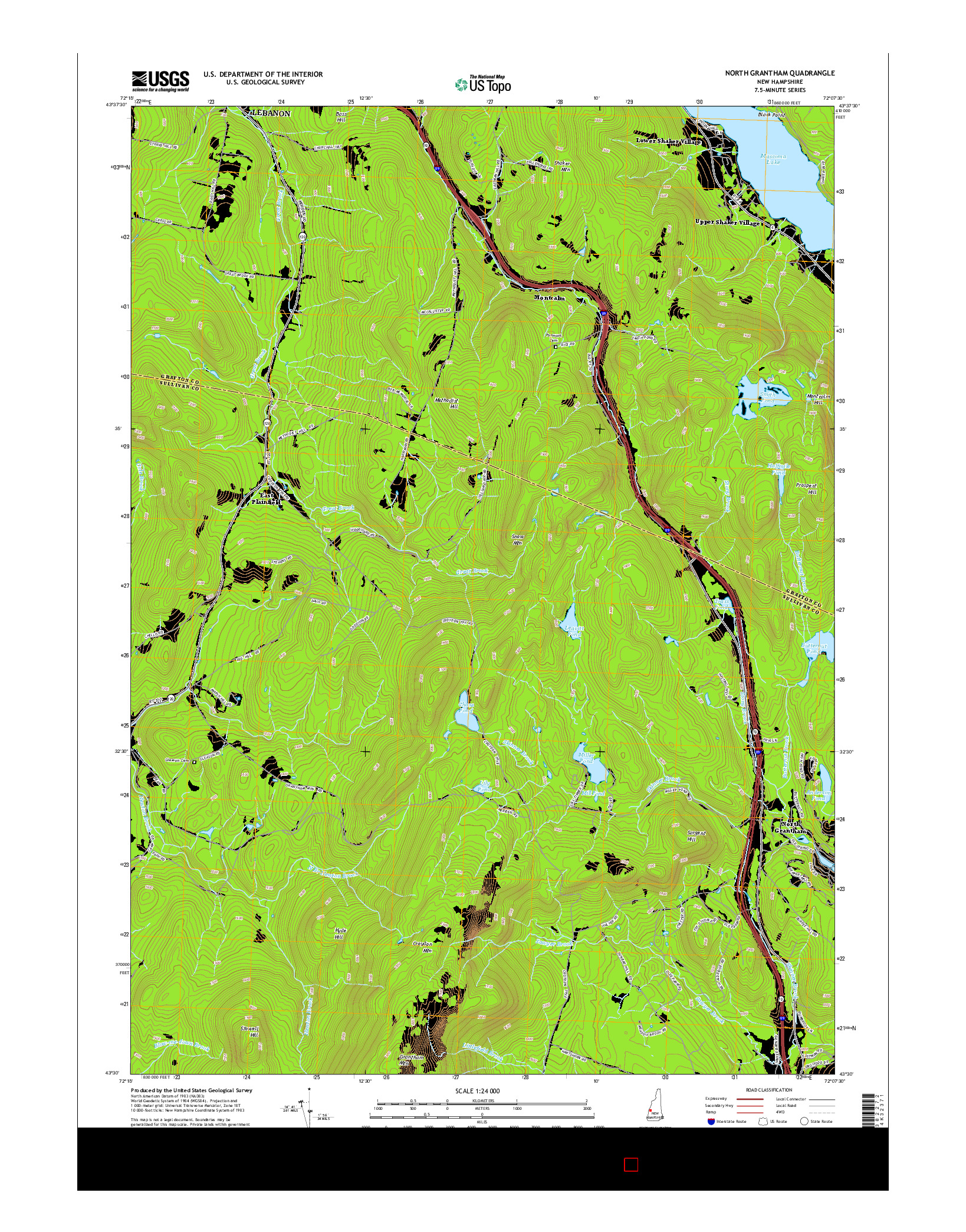 USGS US TOPO 7.5-MINUTE MAP FOR NORTH GRANTHAM, NH 2015