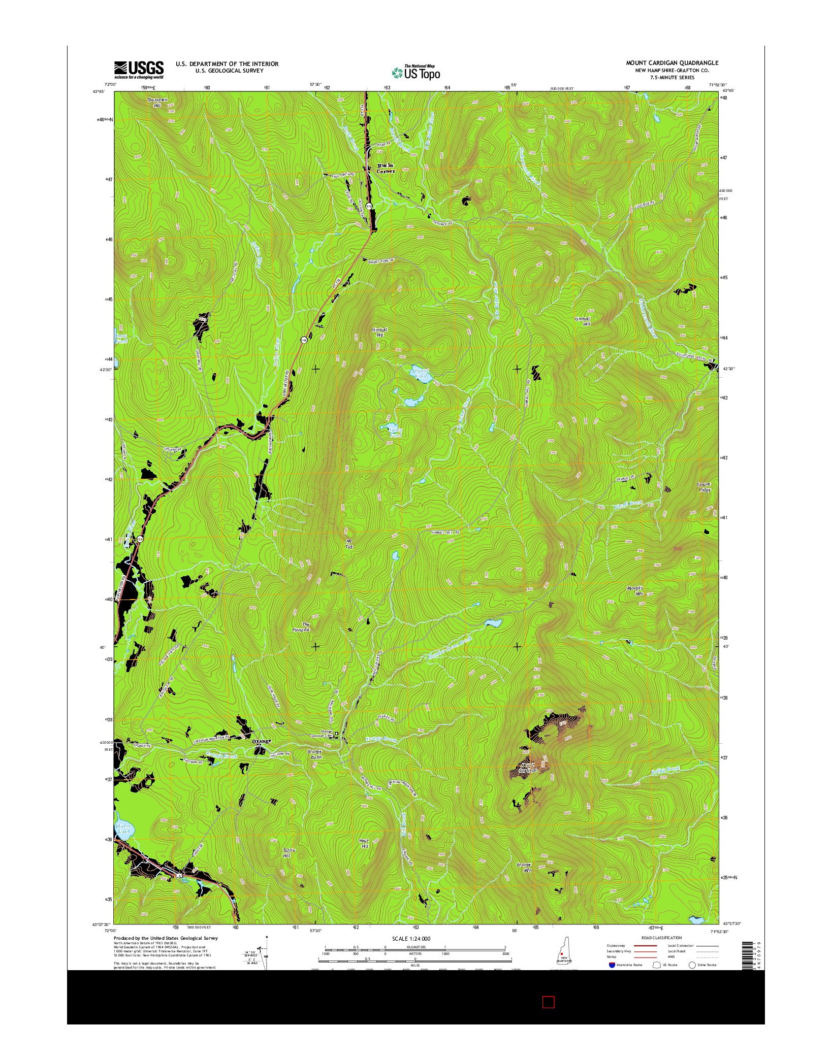 USGS US TOPO 7.5-MINUTE MAP FOR MOUNT CARDIGAN, NH 2015