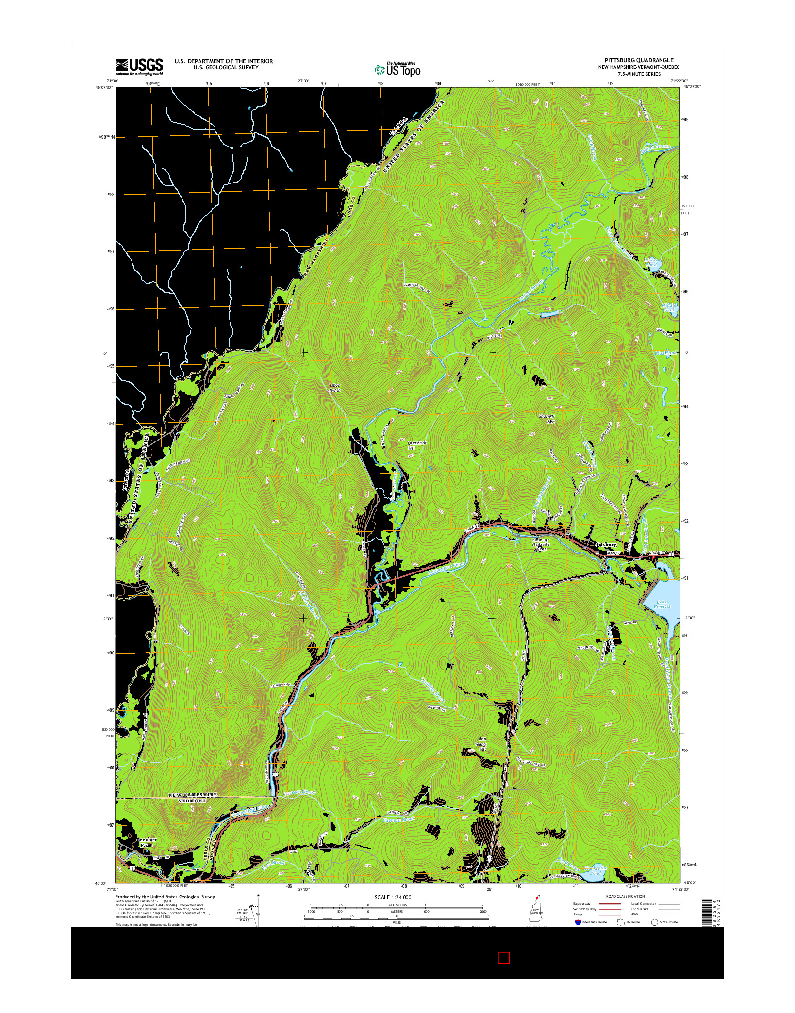 USGS US TOPO 7.5-MINUTE MAP FOR PITTSBURG, NH-VT-QC 2015