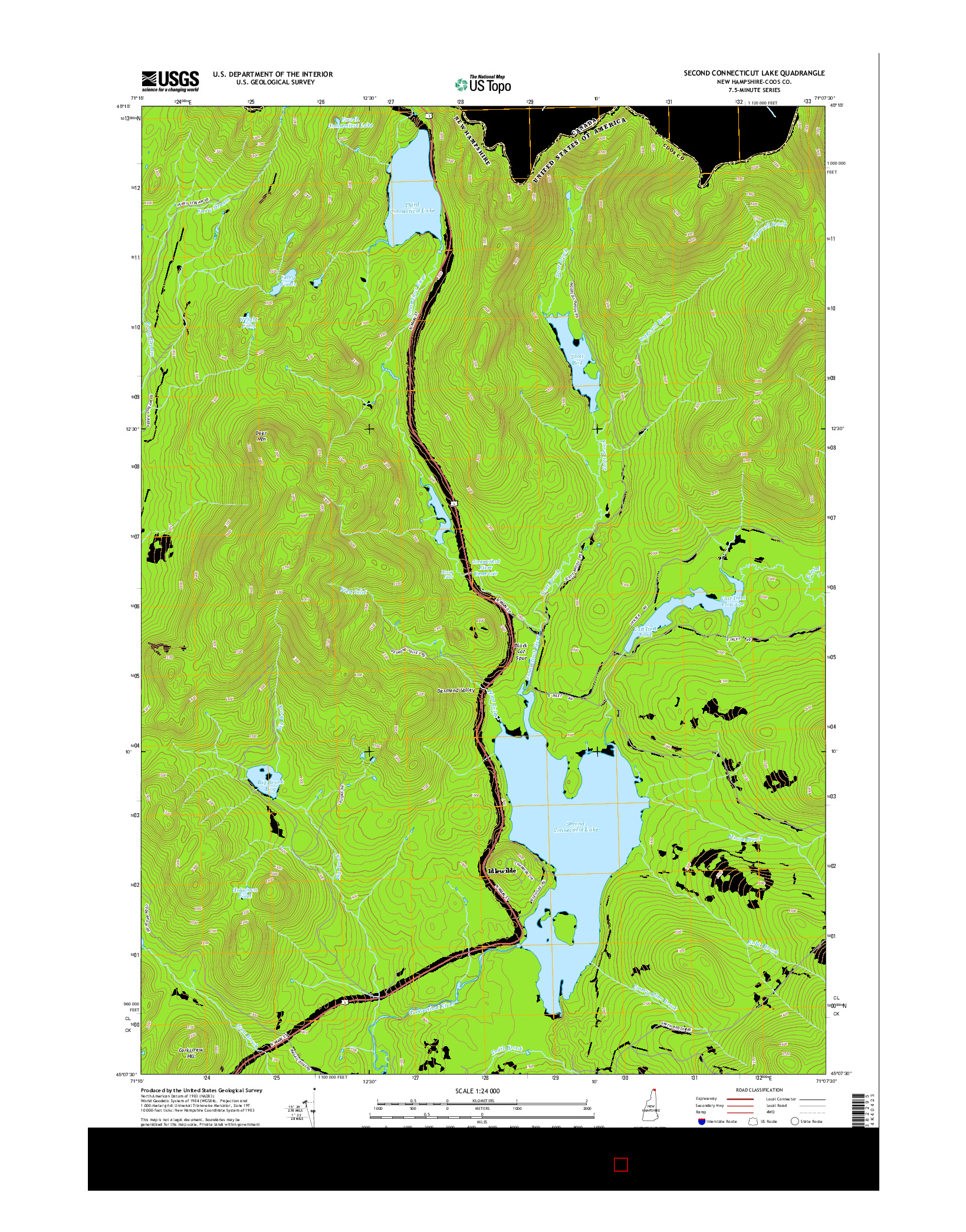 USGS US TOPO 7.5-MINUTE MAP FOR SECOND CONNECTICUT LAKE, NH 2015