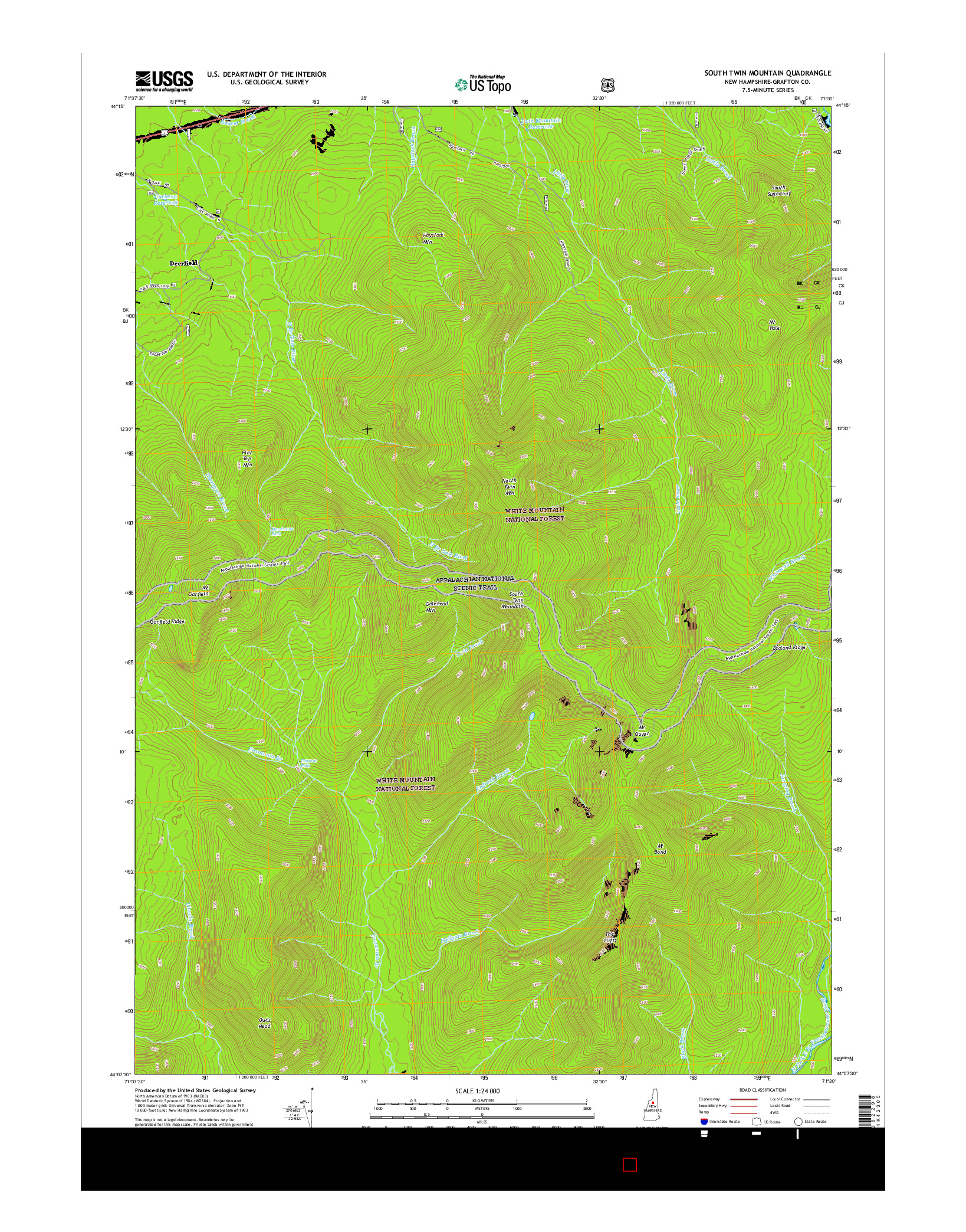 USGS US TOPO 7.5-MINUTE MAP FOR SOUTH TWIN MOUNTAIN, NH 2015