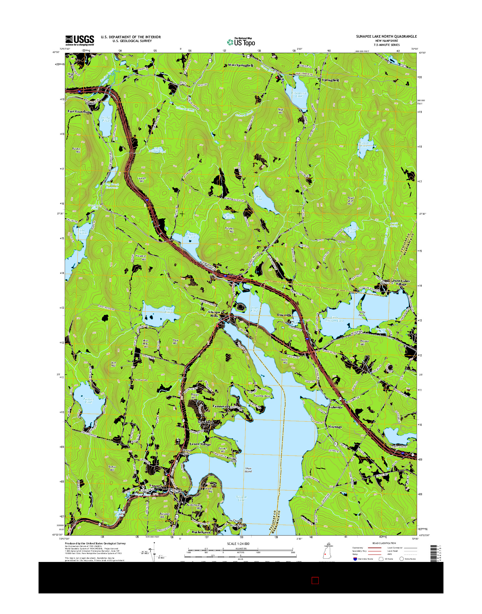 USGS US TOPO 7.5-MINUTE MAP FOR SUNAPEE LAKE NORTH, NH 2015