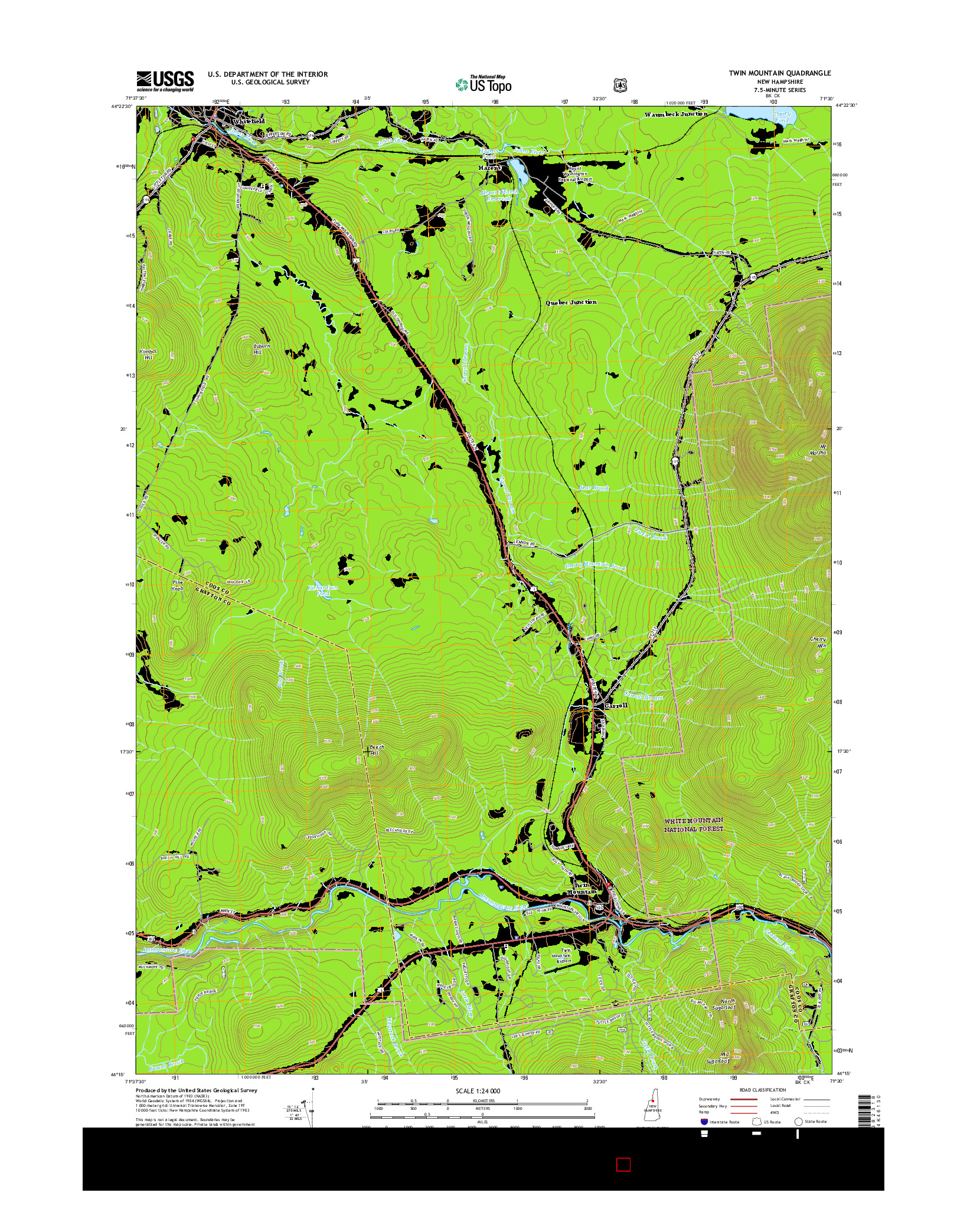 USGS US TOPO 7.5-MINUTE MAP FOR TWIN MOUNTAIN, NH 2015