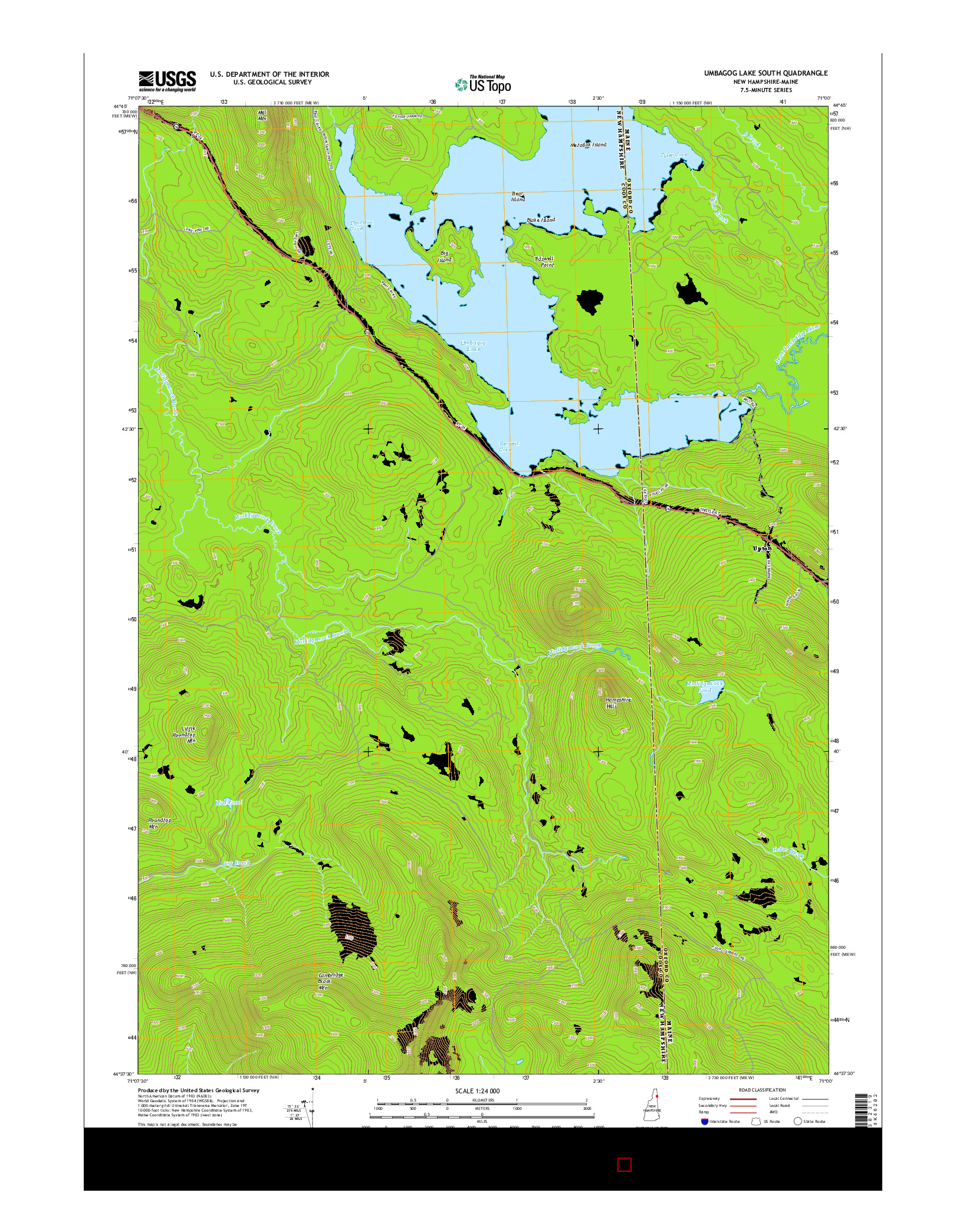 USGS US TOPO 7.5-MINUTE MAP FOR UMBAGOG LAKE SOUTH, NH-ME 2015