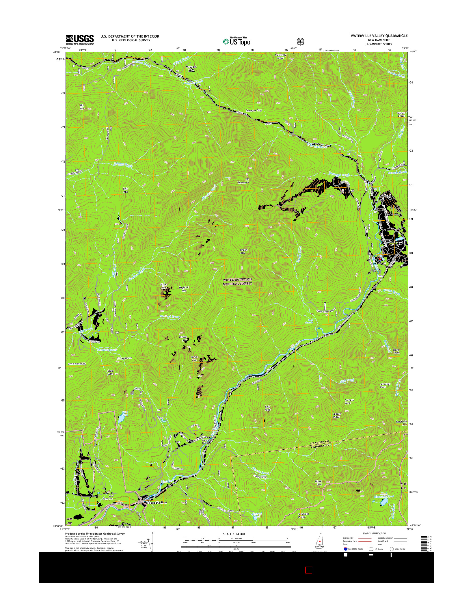 USGS US TOPO 7.5-MINUTE MAP FOR WATERVILLE VALLEY, NH 2015