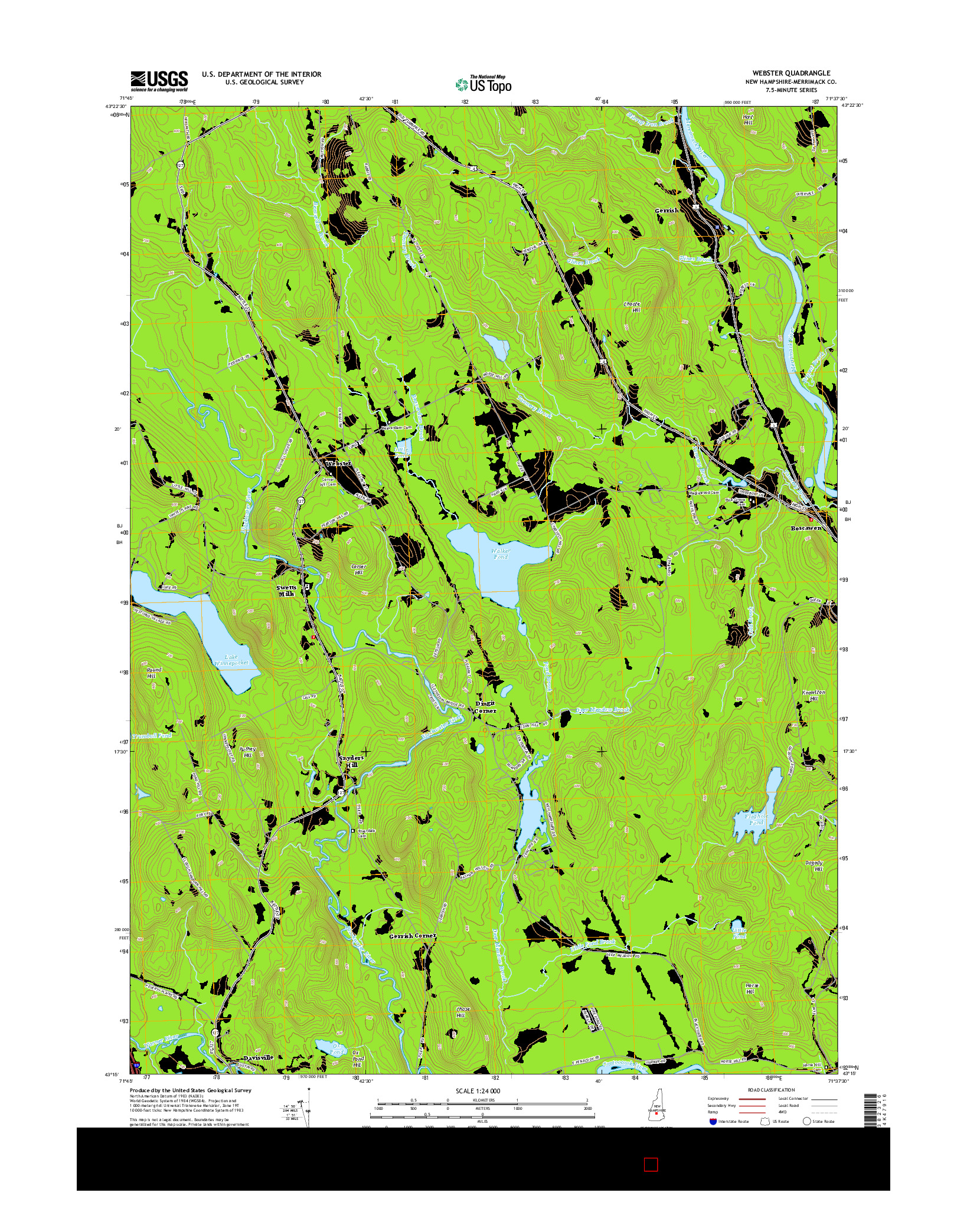 USGS US TOPO 7.5-MINUTE MAP FOR WEBSTER, NH 2015