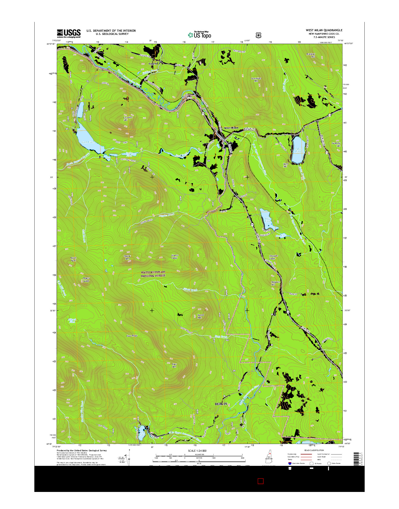 USGS US TOPO 7.5-MINUTE MAP FOR WEST MILAN, NH 2015