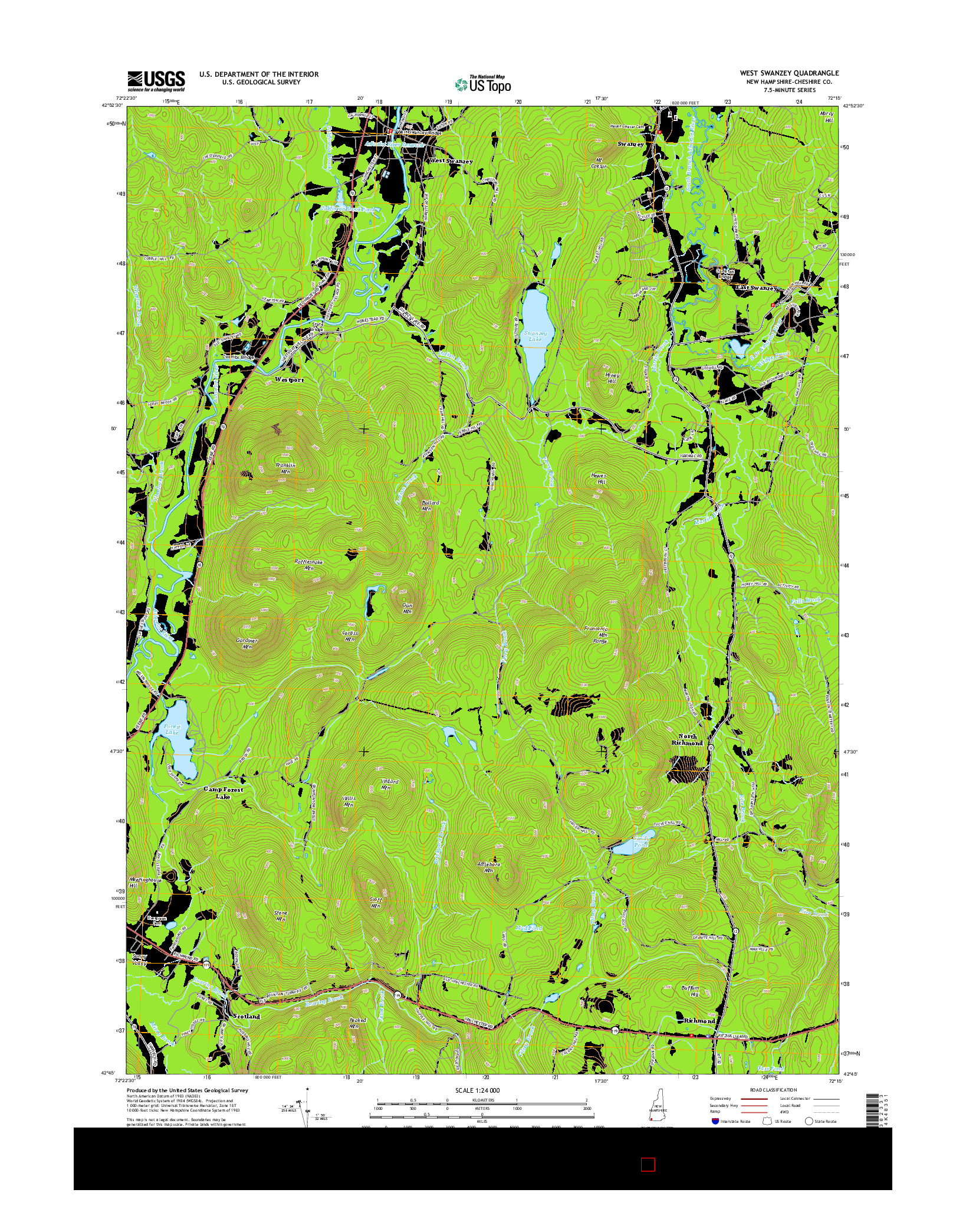 USGS US TOPO 7.5-MINUTE MAP FOR WEST SWANZEY, NH 2015