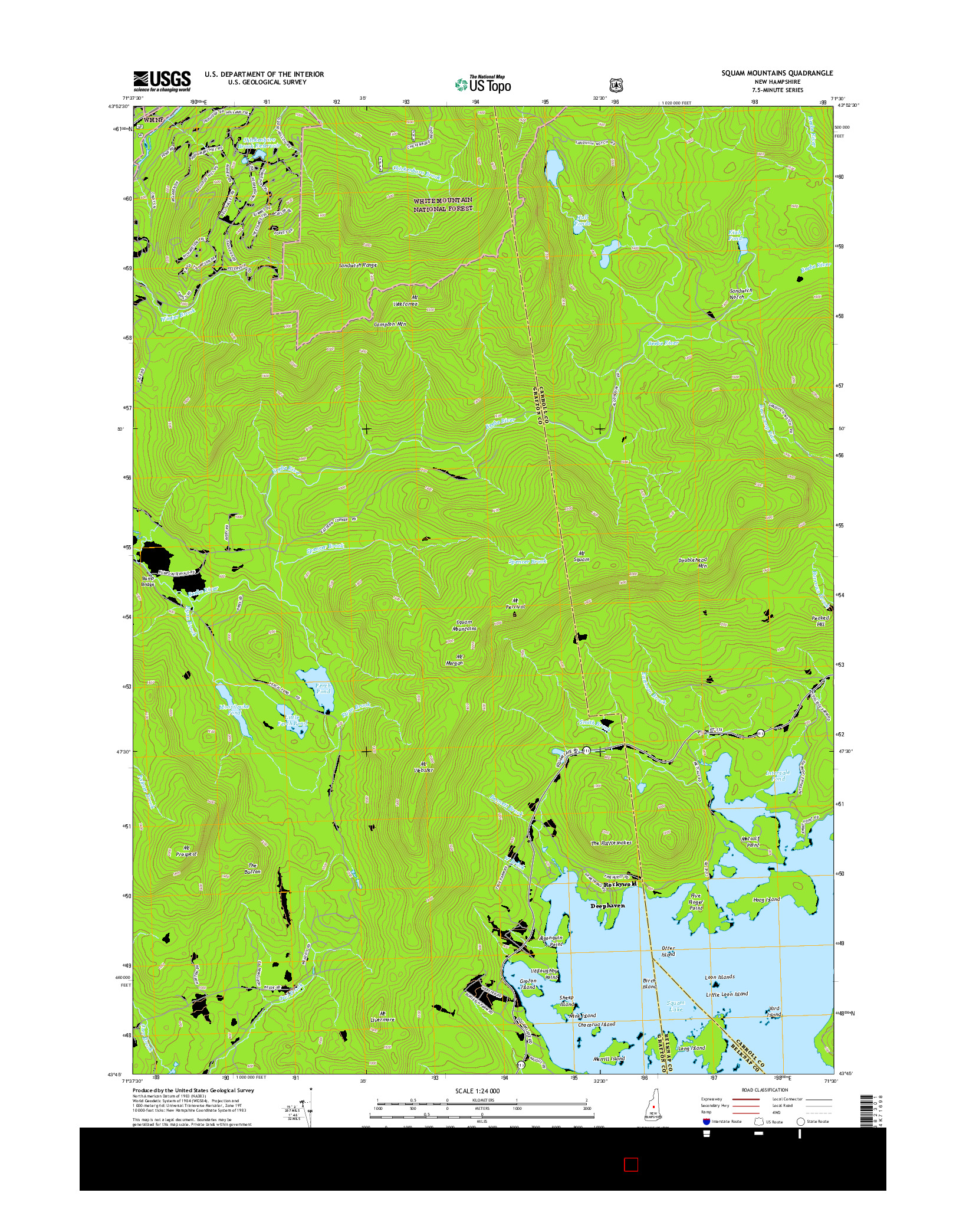 USGS US TOPO 7.5-MINUTE MAP FOR SQUAM MOUNTAINS, NH 2015