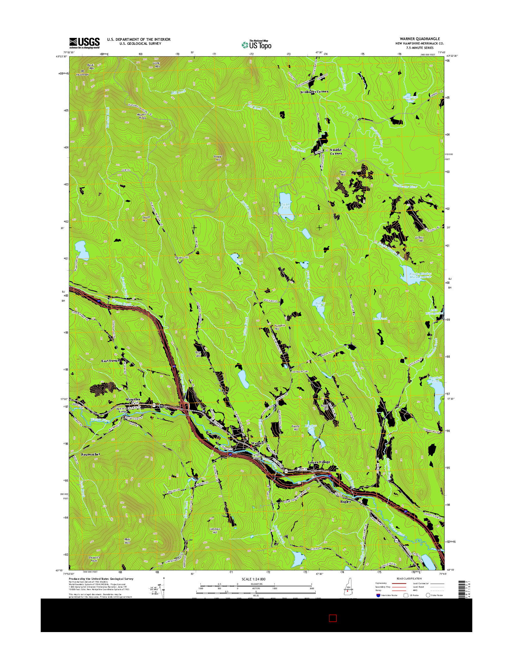 USGS US TOPO 7.5-MINUTE MAP FOR WARNER, NH 2015