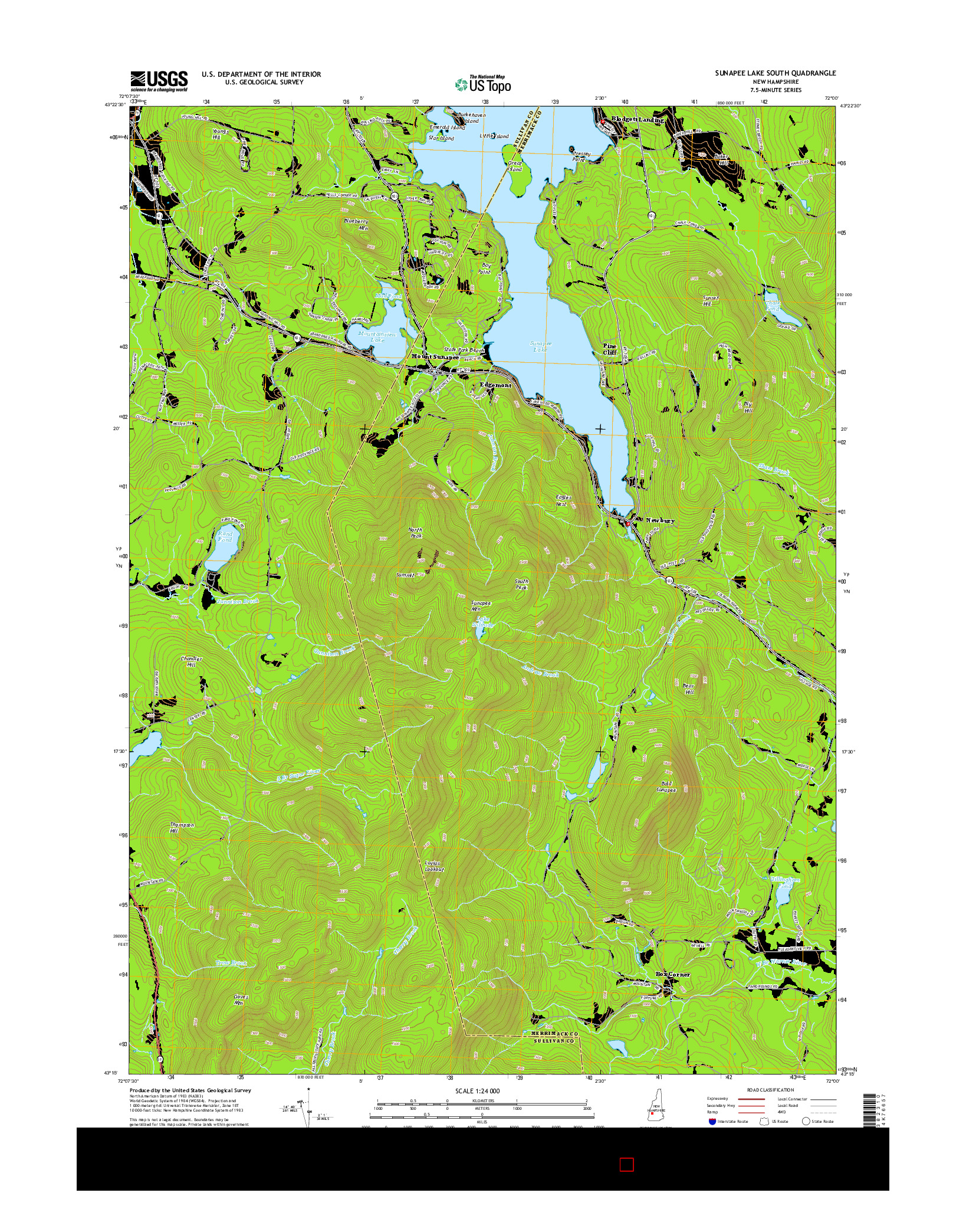USGS US TOPO 7.5-MINUTE MAP FOR SUNAPEE LAKE SOUTH, NH 2015