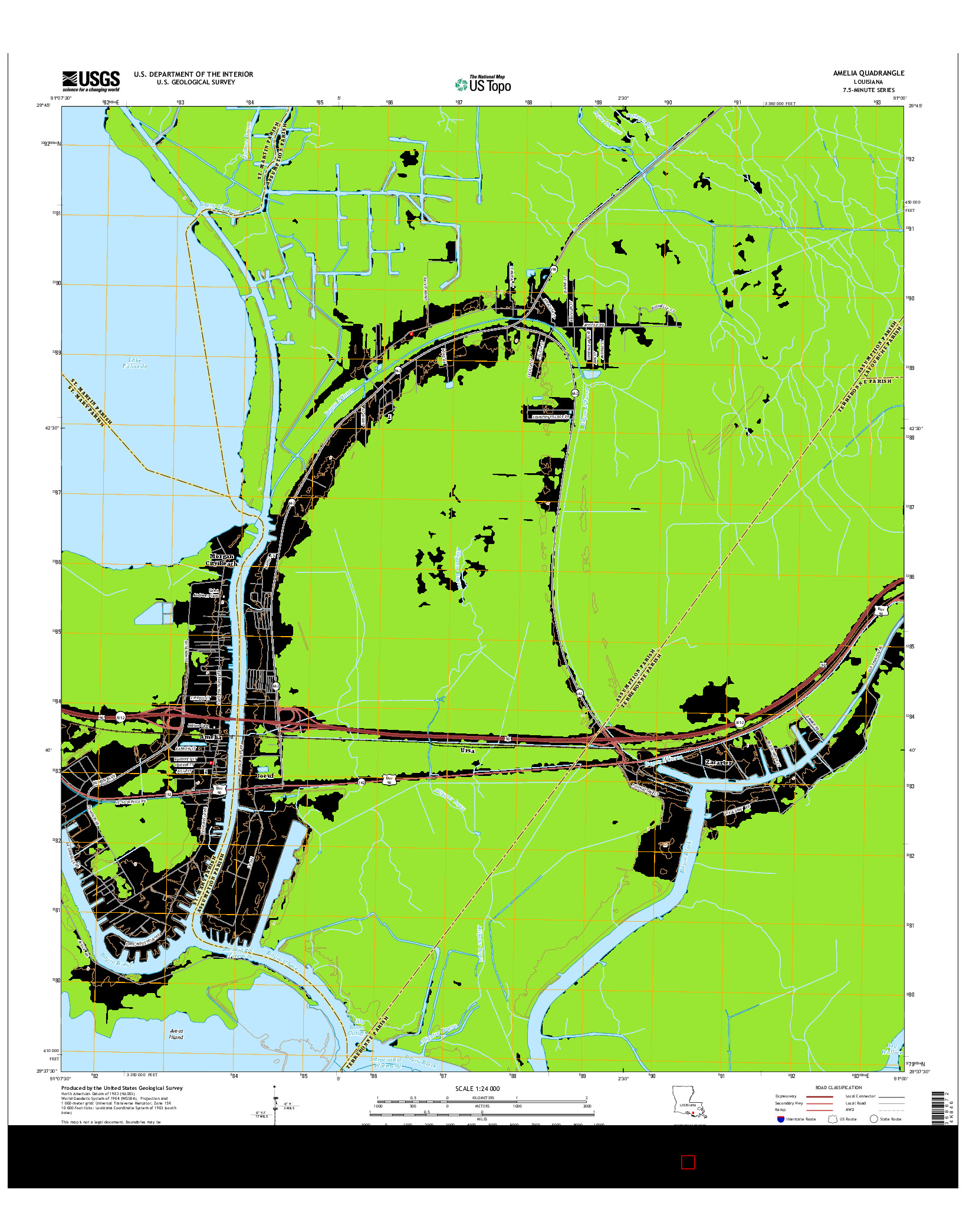 USGS US TOPO 7.5-MINUTE MAP FOR AMELIA, LA 2015