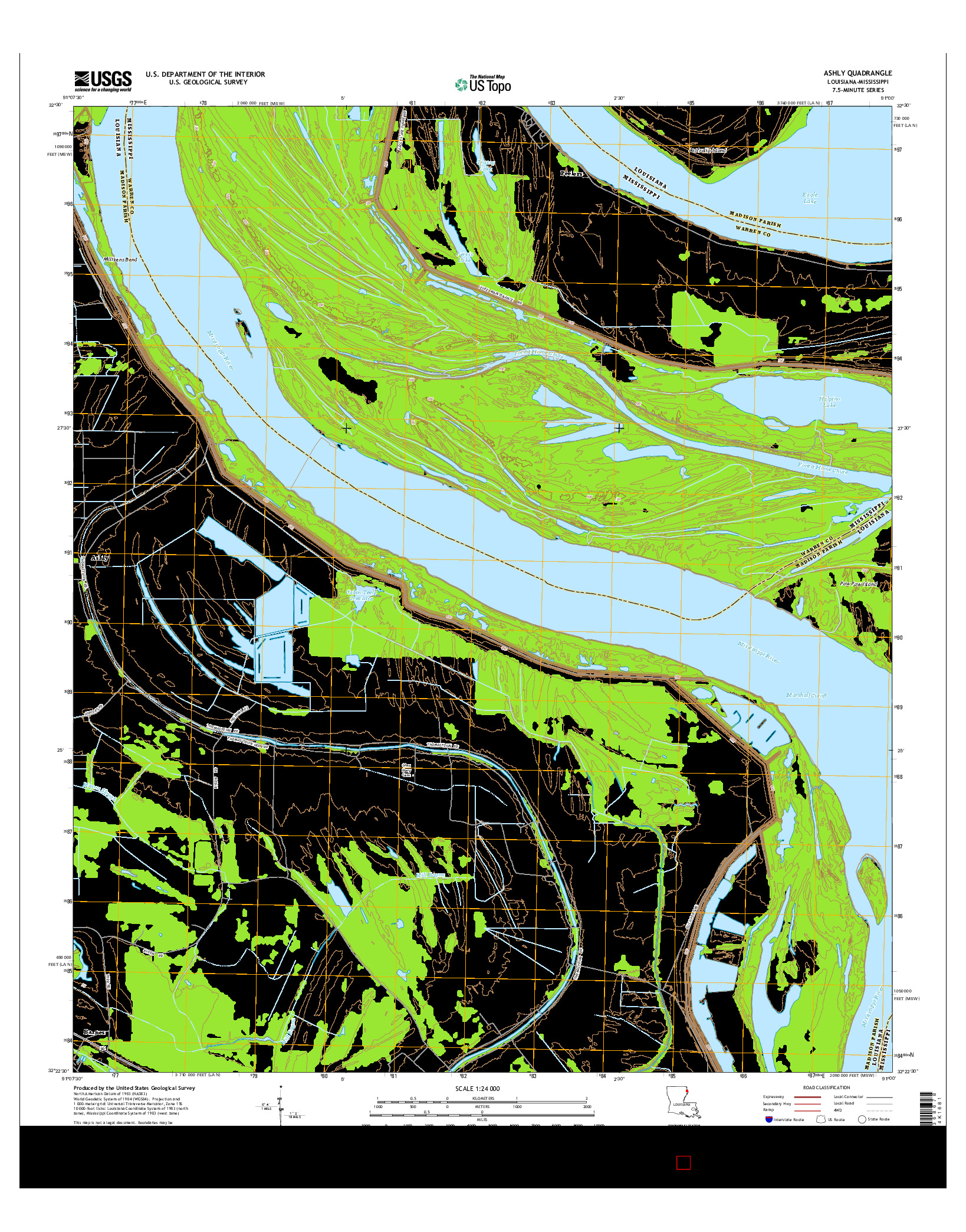 USGS US TOPO 7.5-MINUTE MAP FOR ASHLY, LA-MS 2015