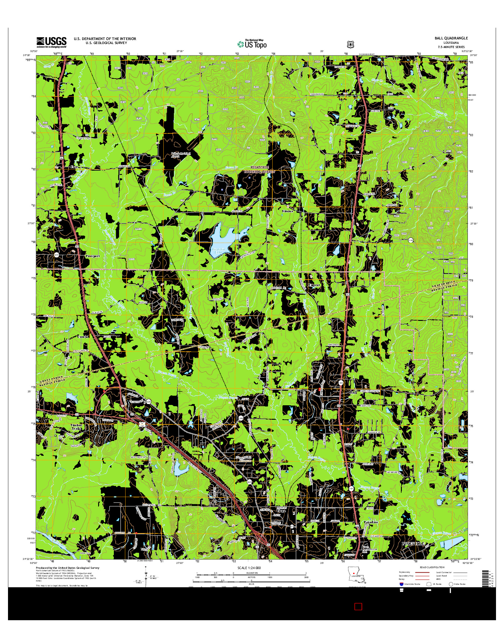 USGS US TOPO 7.5-MINUTE MAP FOR BALL, LA 2015