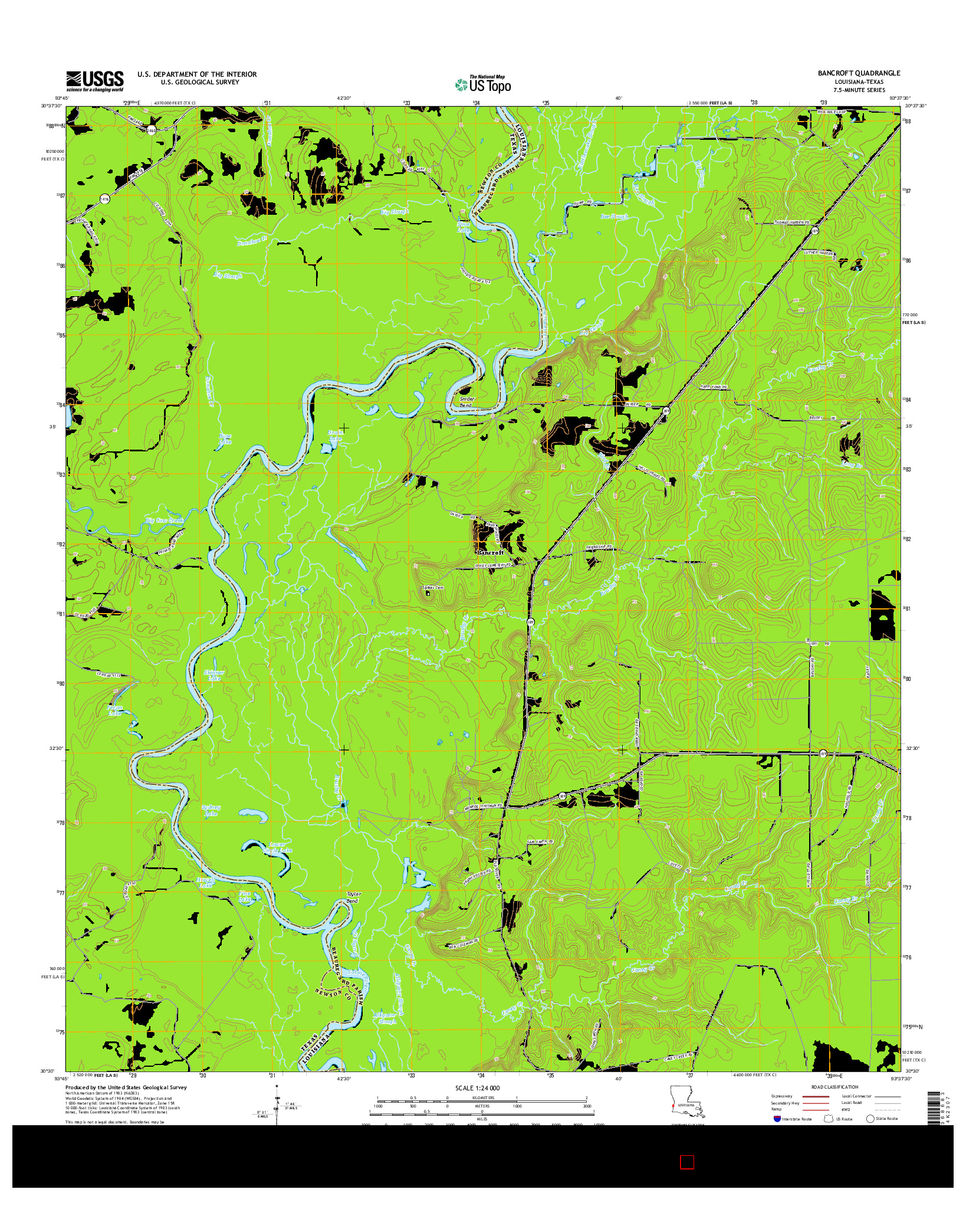 USGS US TOPO 7.5-MINUTE MAP FOR BANCROFT, LA-TX 2015