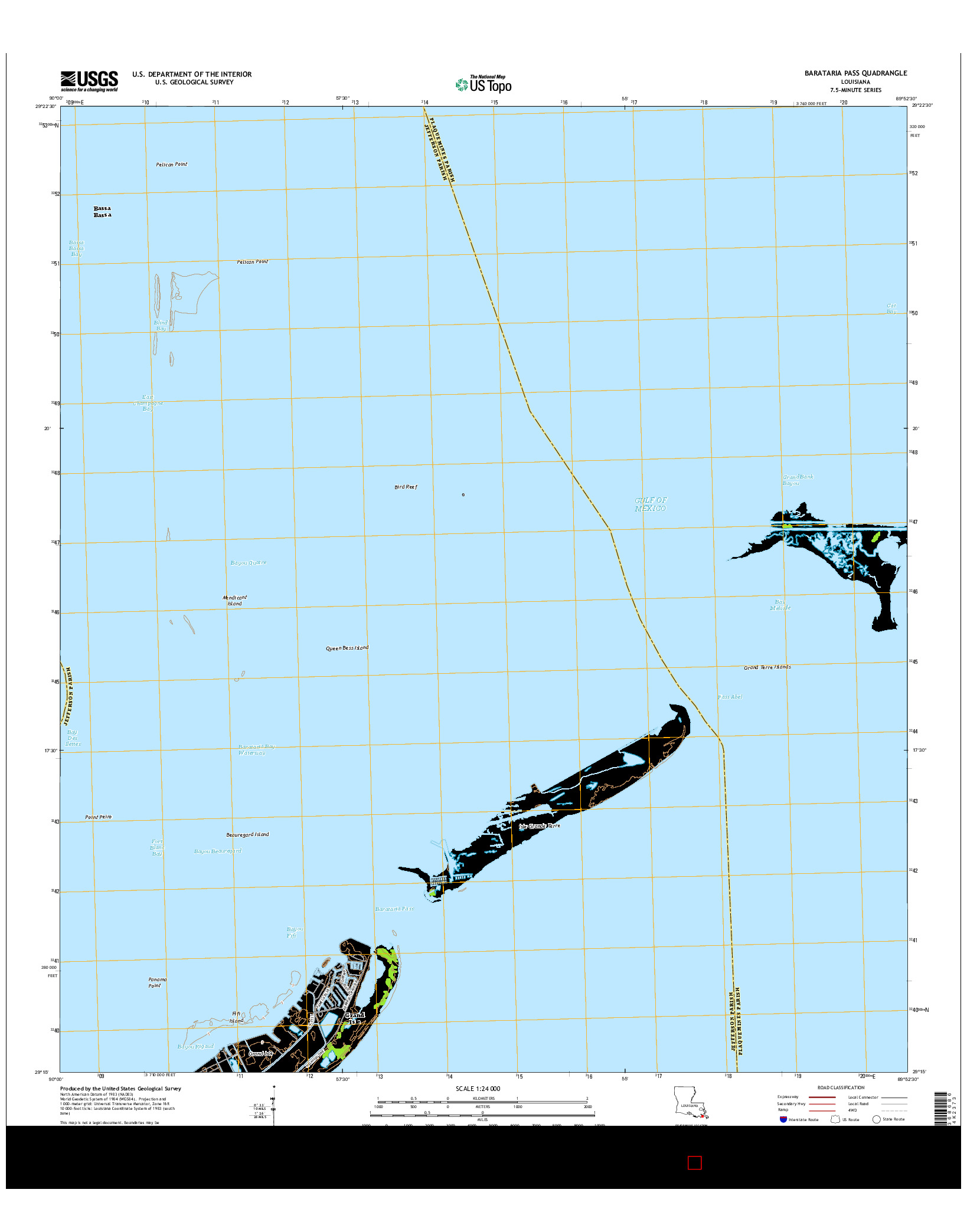 USGS US TOPO 7.5-MINUTE MAP FOR BARATARIA PASS, LA 2015