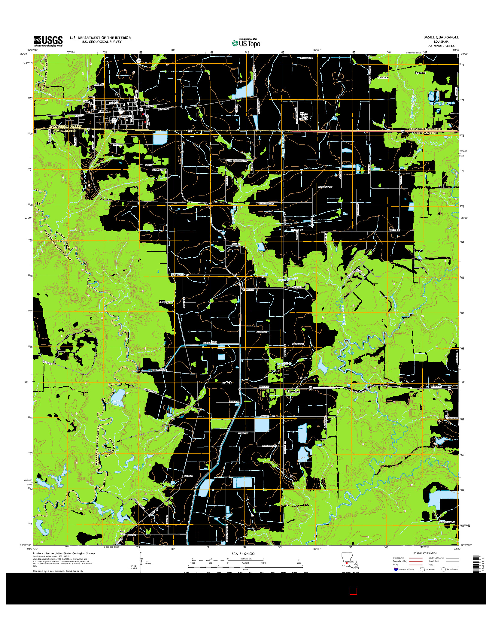 USGS US TOPO 7.5-MINUTE MAP FOR BASILE, LA 2015