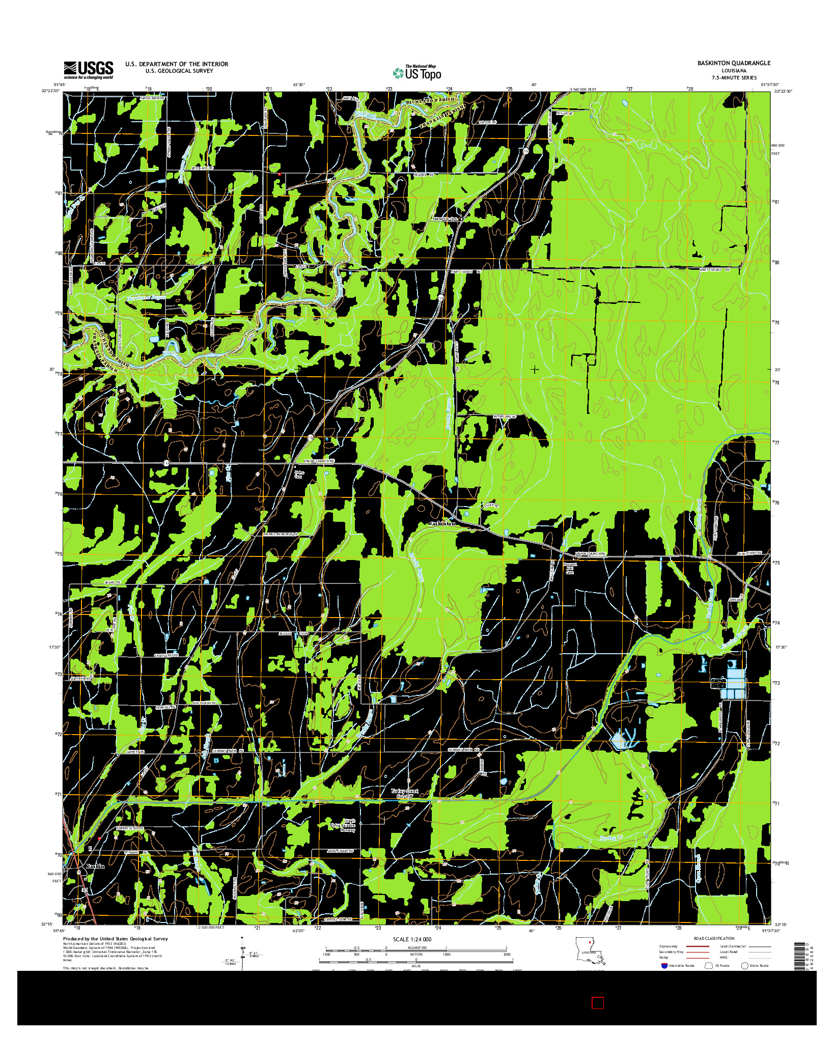 USGS US TOPO 7.5-MINUTE MAP FOR BASKINTON, LA 2015
