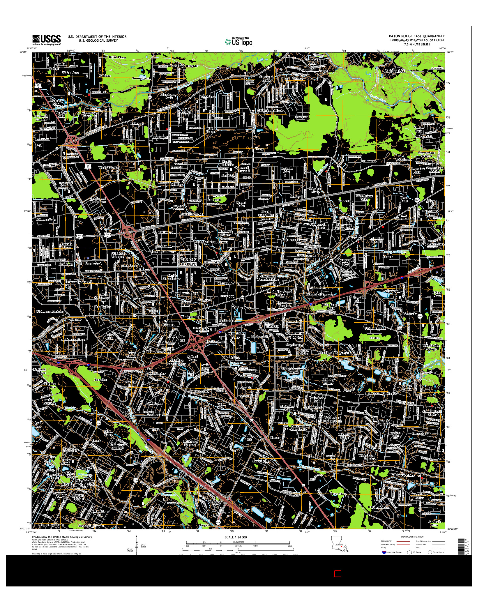 USGS US TOPO 7.5-MINUTE MAP FOR BATON ROUGE EAST, LA 2015