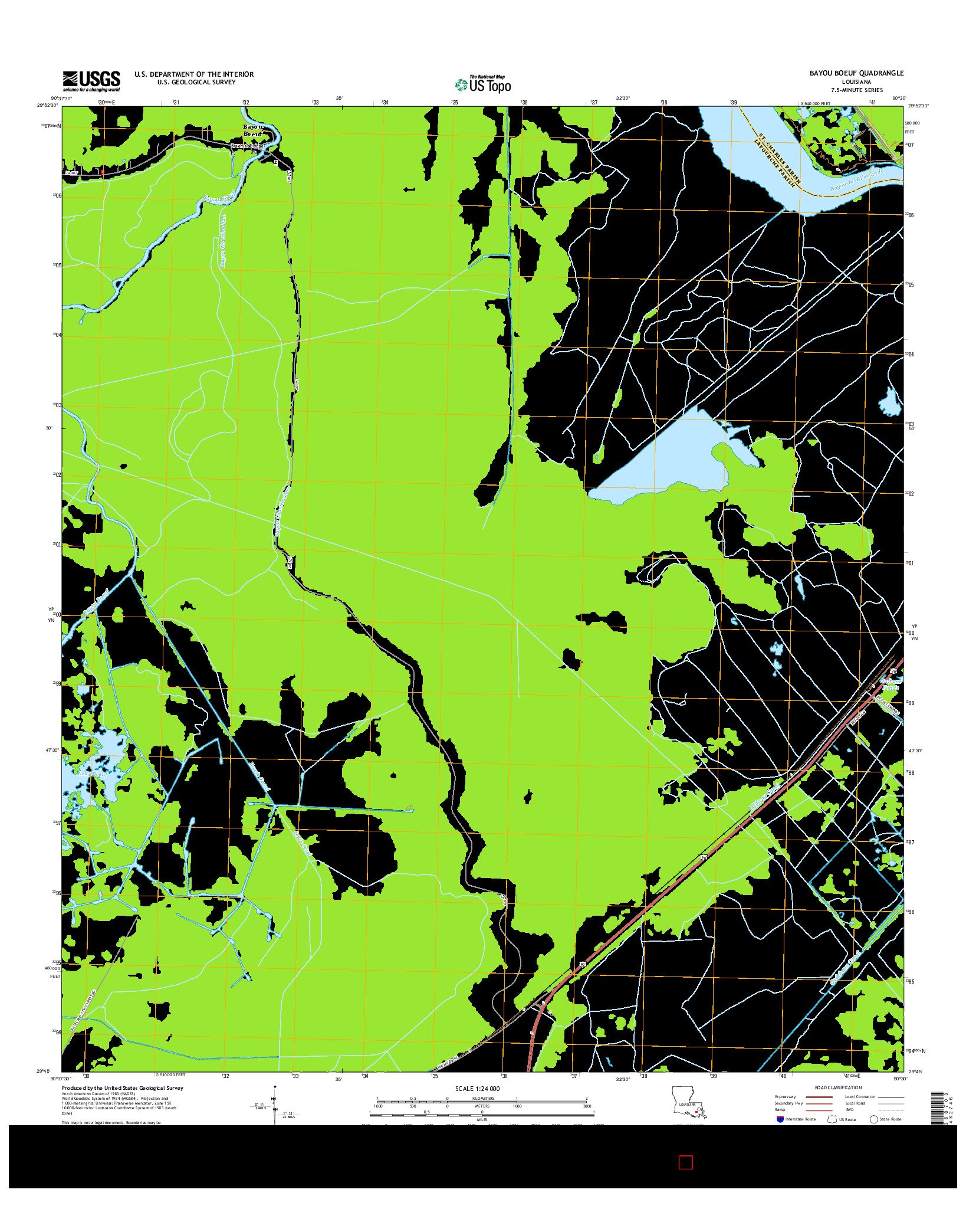 USGS US TOPO 7.5-MINUTE MAP FOR BAYOU BOEUF, LA 2015