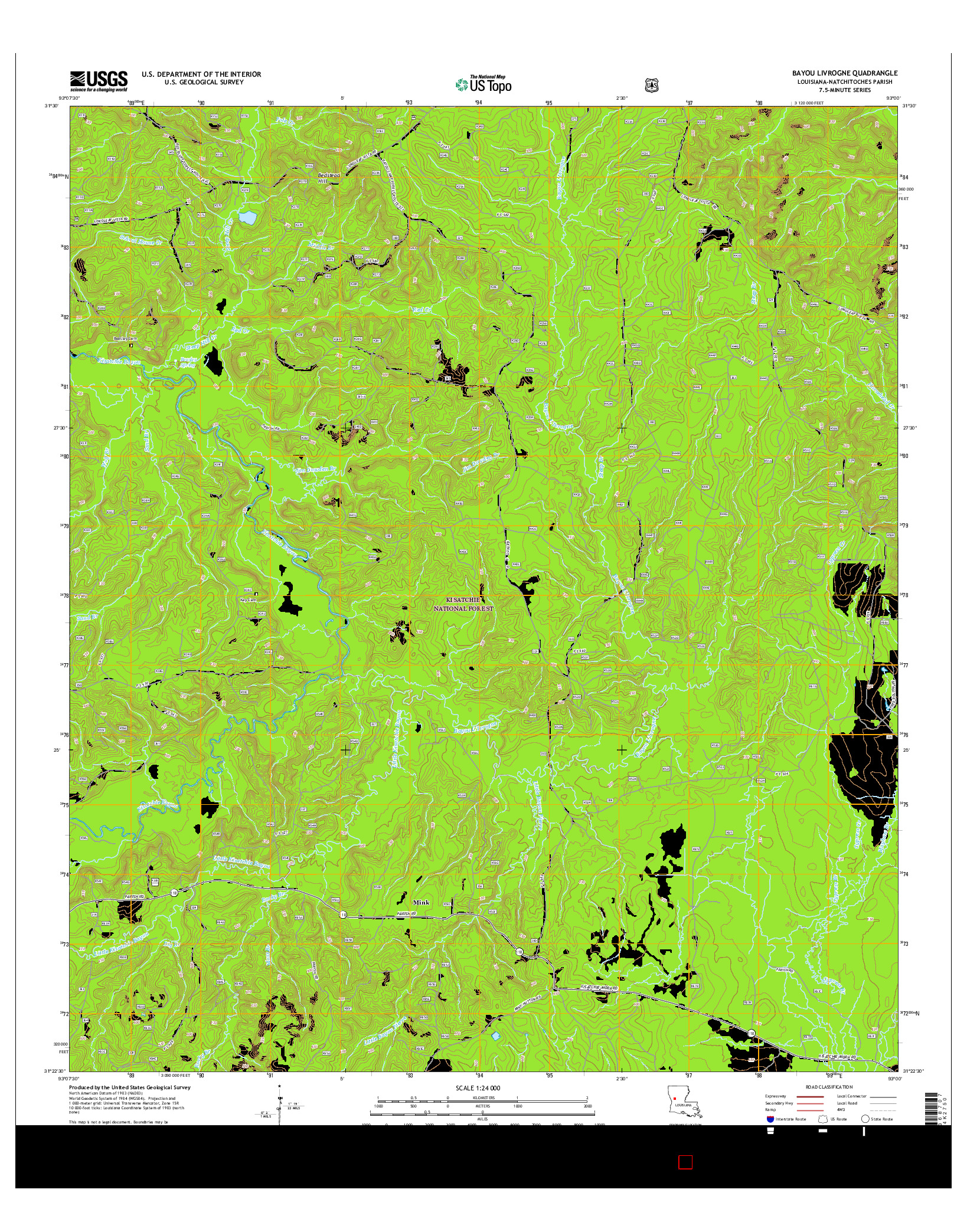 USGS US TOPO 7.5-MINUTE MAP FOR BAYOU LIVROGNE, LA 2015
