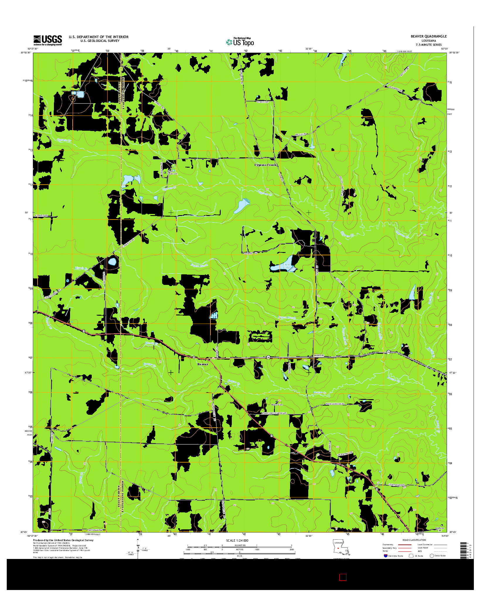 USGS US TOPO 7.5-MINUTE MAP FOR BEAVER, LA 2015