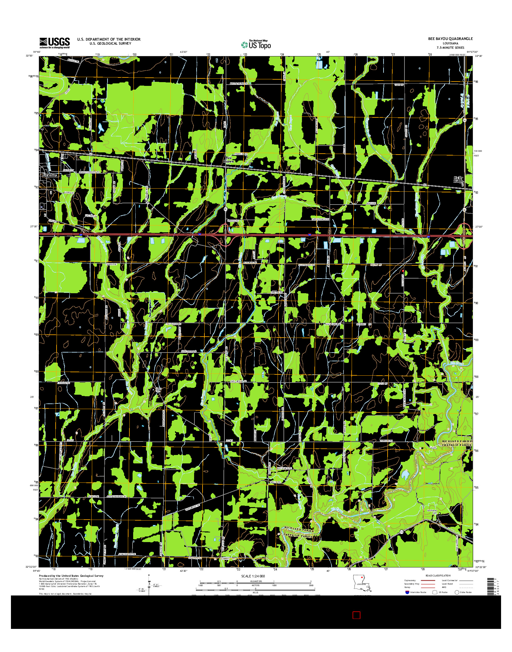 USGS US TOPO 7.5-MINUTE MAP FOR BEE BAYOU, LA 2015